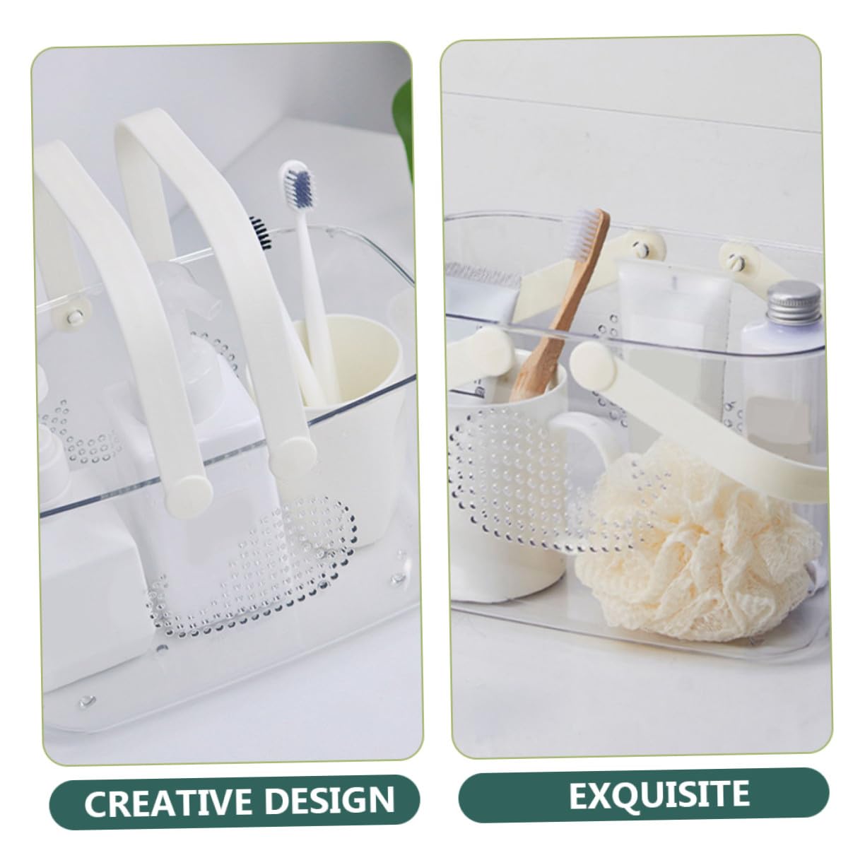 Cesta de Plástico con Asa para Baño, Color Claro, Cesta de Drenaje | Baño Cestas, con Diseño de Drenaje y Asas Ergonómicas, Gran Capacidad para Jabón y Gel de Ducha