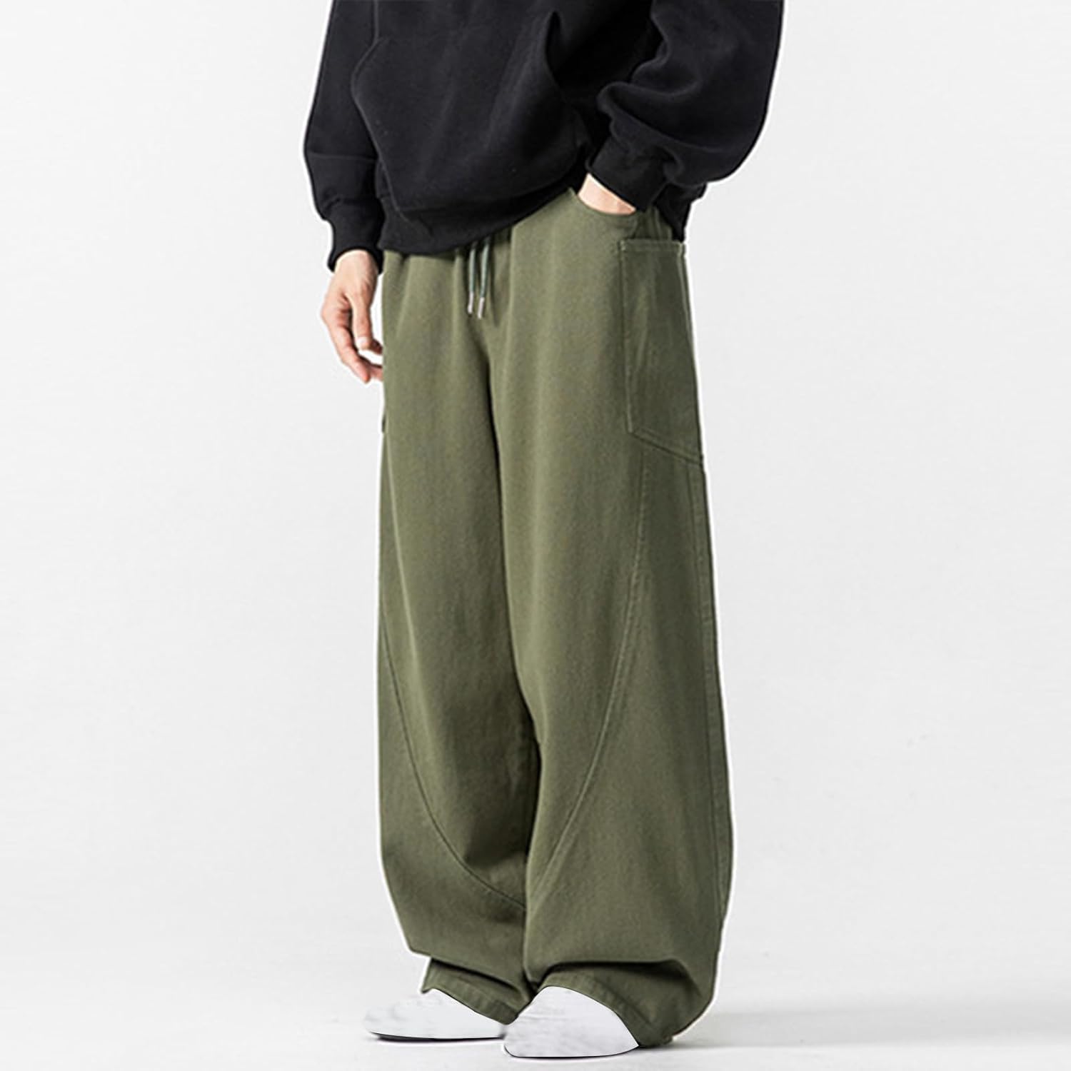 Sweatpants for Men Open Bottom Soild Lounge Pants Drawstring Waist Loose Outdoor Running Hiking Jogger Athletic Trousers