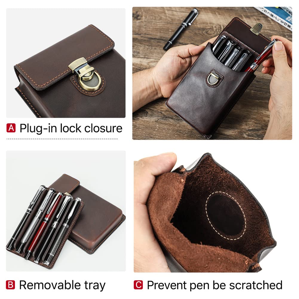 CONTACTS Herren Echtes Leder Stiftetui, Vintage 5 Stifthalter, Stift Schutzhülle für Reisen, Elegante Schreibtischzubehör Pounch, Bleistifte Organizer Box