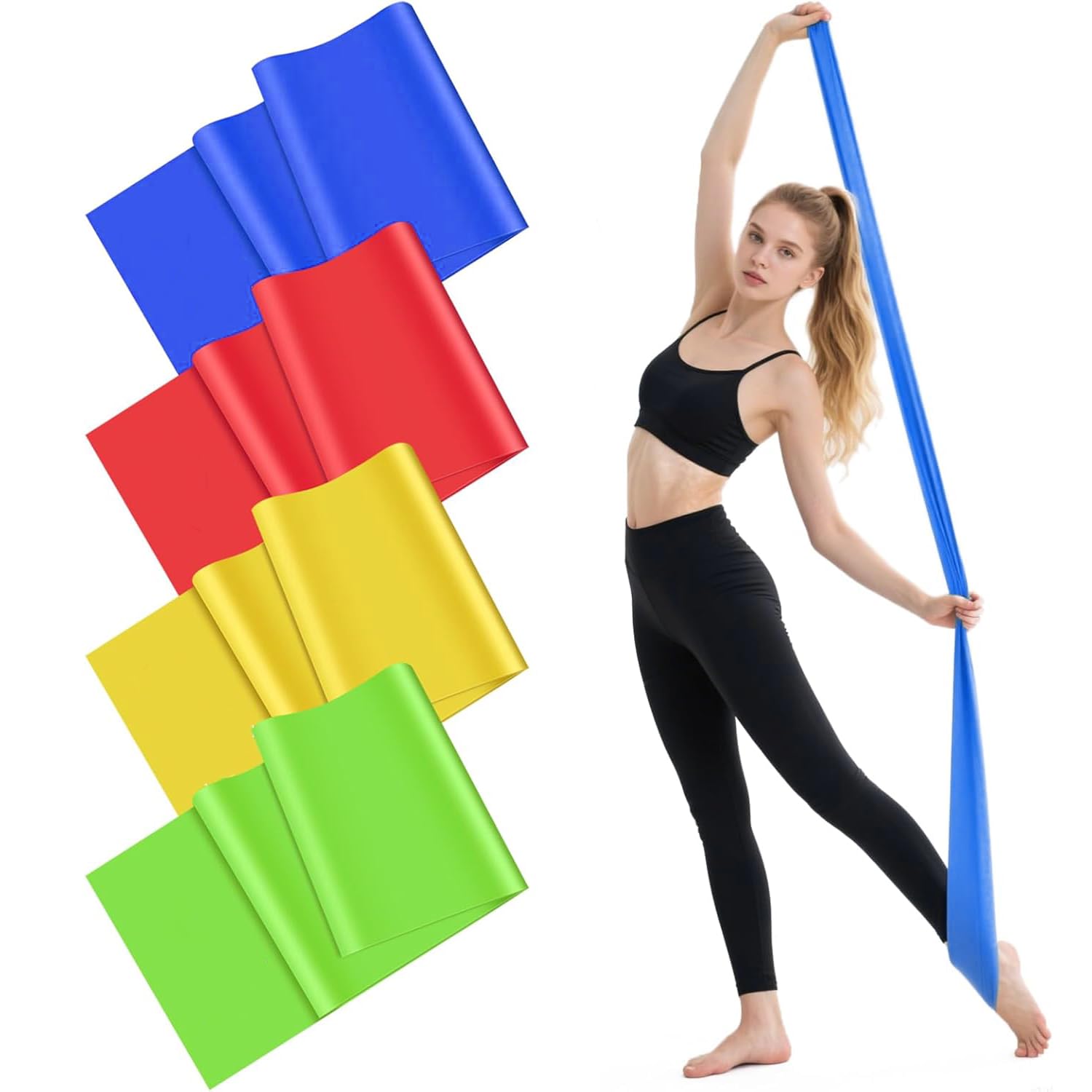 Resistance Bands Set, Exercise Bands with 4 Resistance Levels,Long Resistance Straps elastic bands gym for Strength Training, Yoga, Pilates & Fitness, Ideal for Men & Women