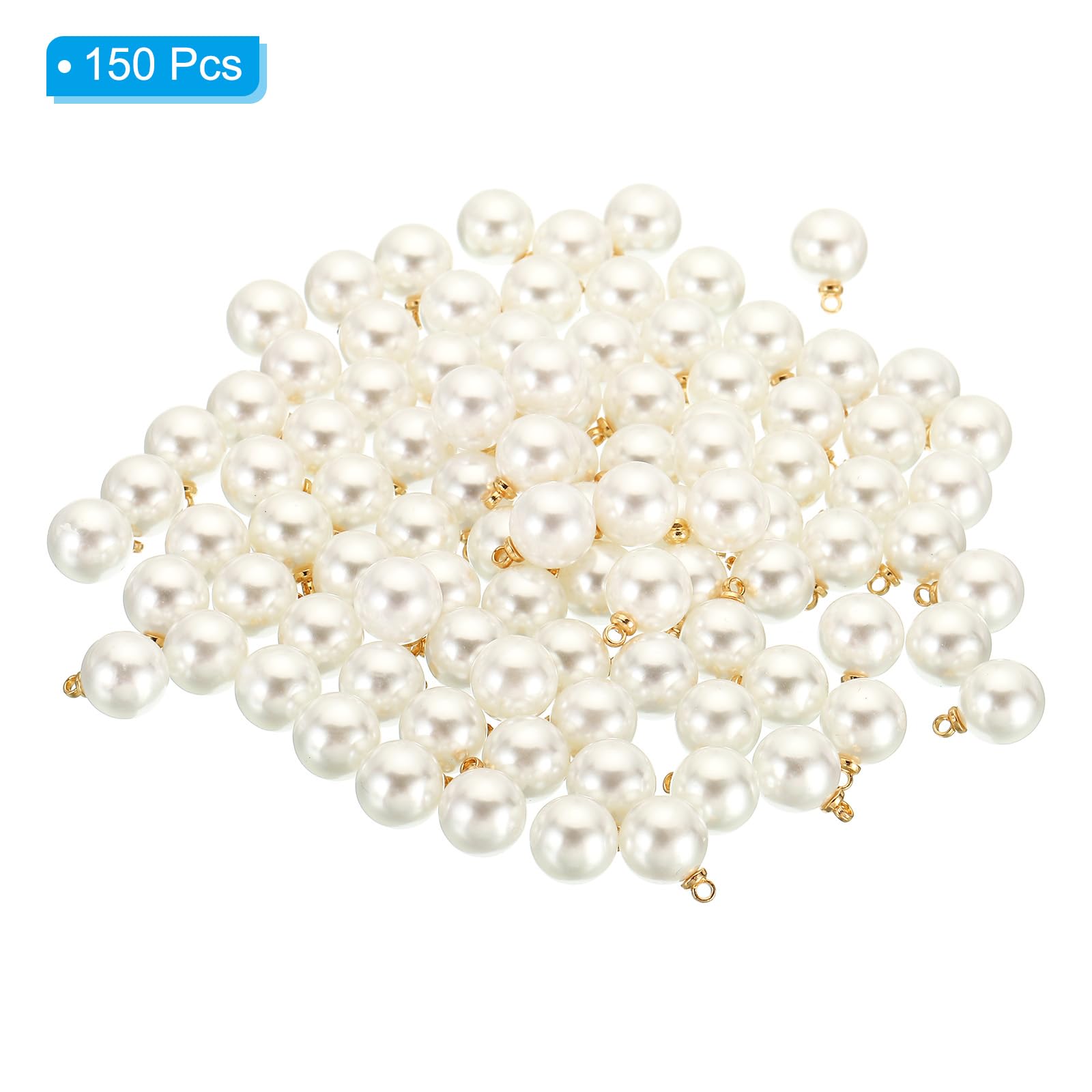 PATIKIL 150Pcs Faux Pearl Charm Pendant, Gold White, 8mm Pearl Charm, DIY Wedding Crafts - Image 3