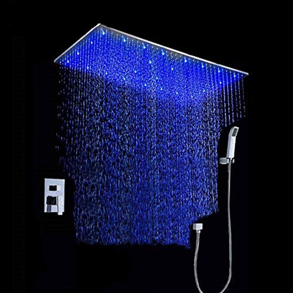 Cascada Luxury Bathroom Shower Set Rainfall LED Shower Head, Double-Function Valve, and Brass Handheld Shower (20"x40", Brushed Nickel)