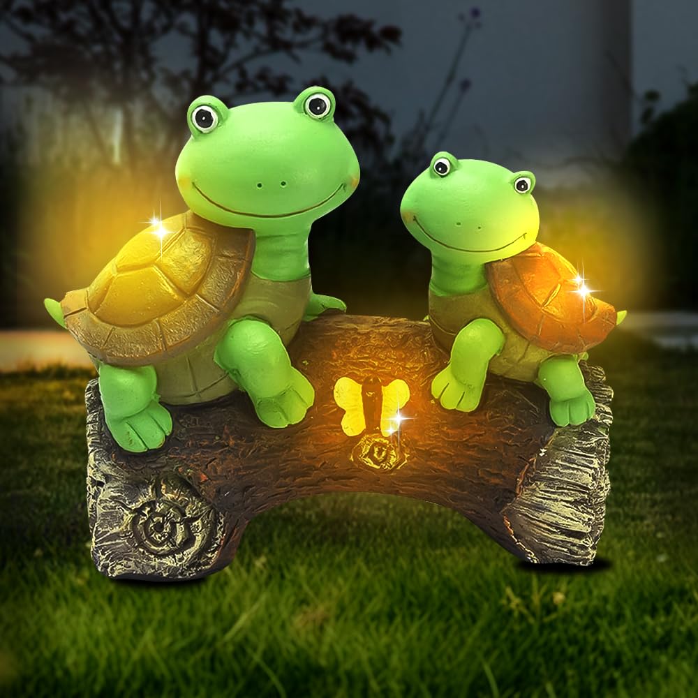 Agarte Solar Frog Statues, Solar Powered Resin Frog Turtle Figurines With Light, Animal Decorative Ornaments