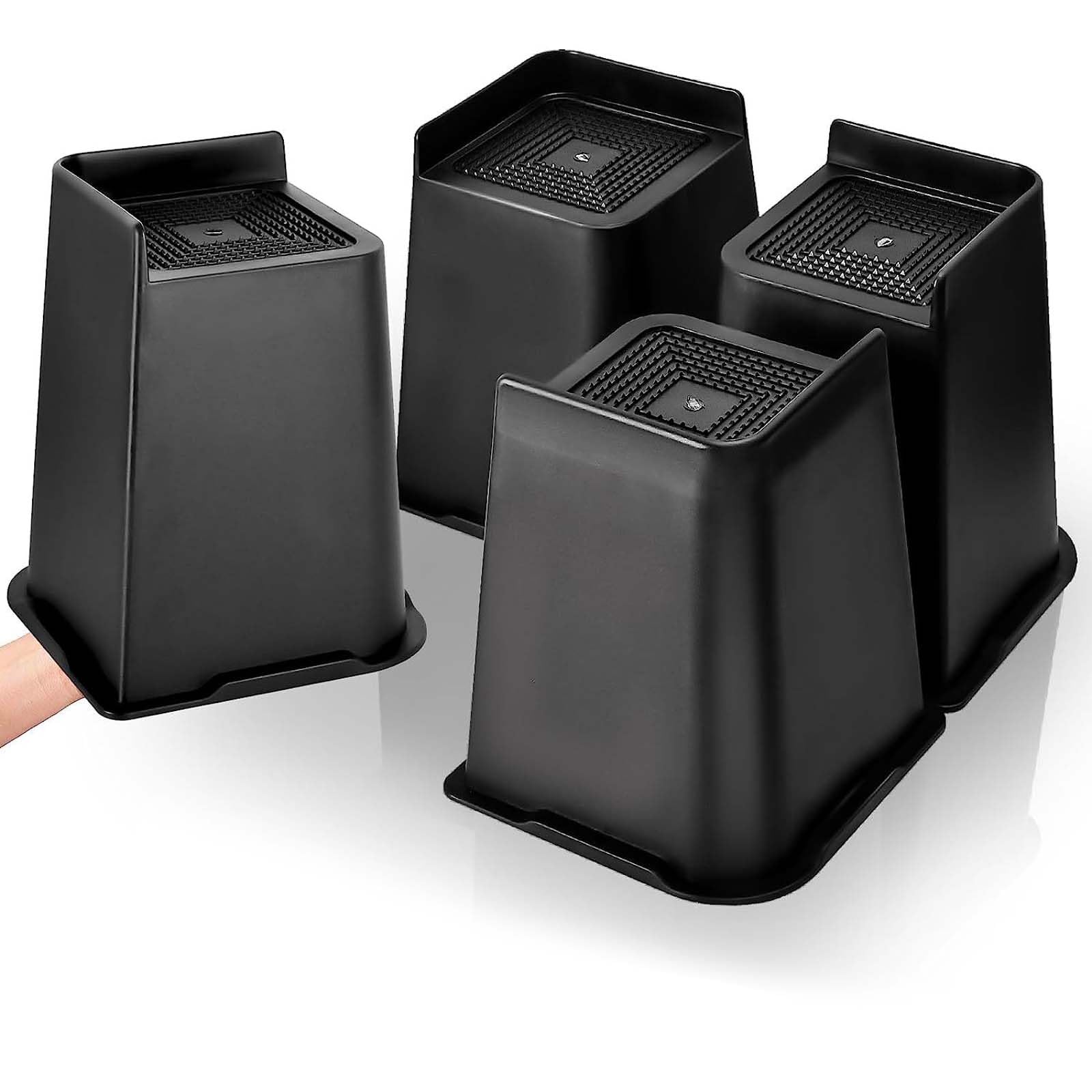 Dokeno Lot de 4 Rehausseurs Meubles, Carrés Rehausseurs de Lit Robustes de 10/15/20cm, Jusqu'à 2721,6kg en Forme de L, Hauteur de Levage pour Canapé, Chaise, Bureau, Table, Bibliothèque, Noir (8 Zoll)