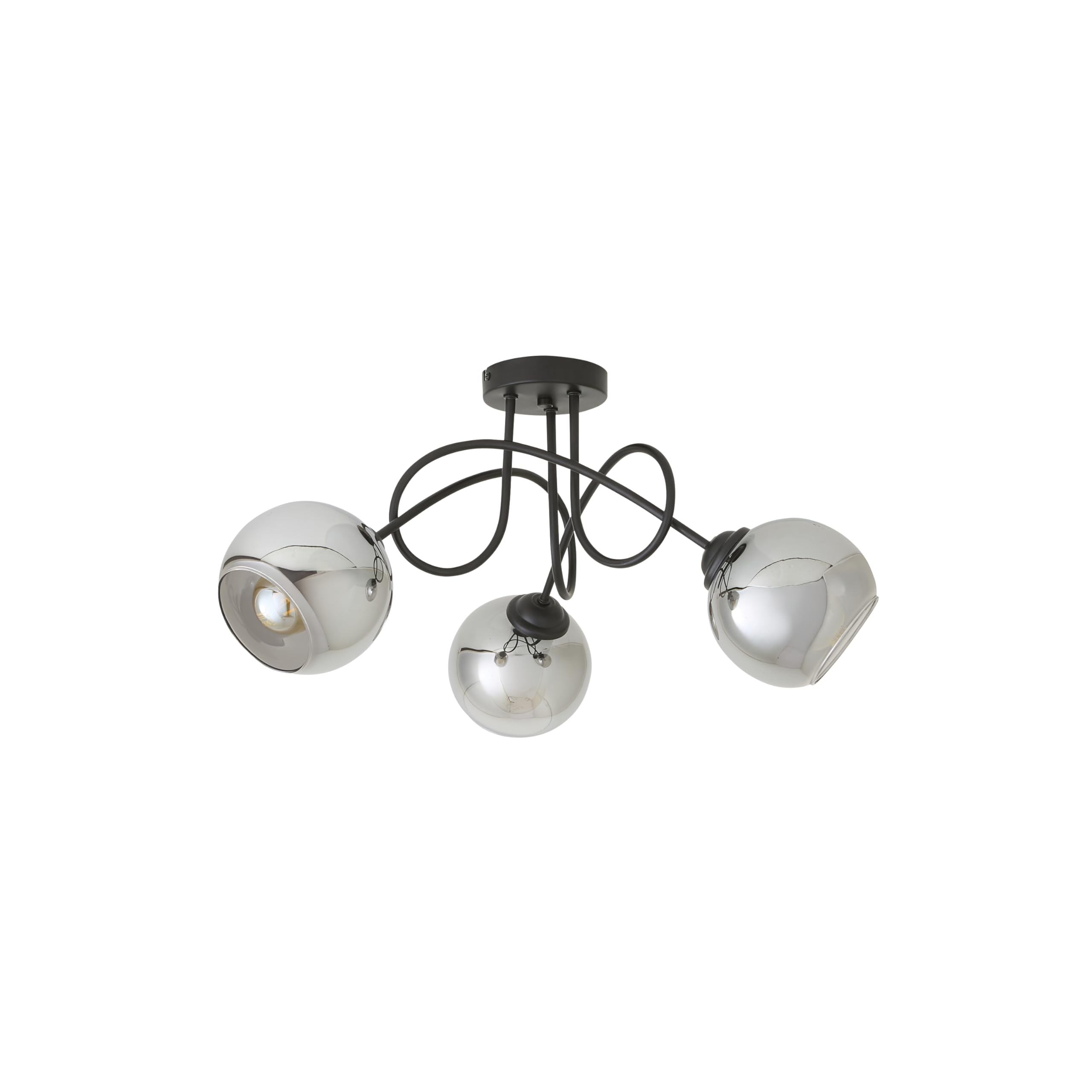 ValueLights Malcom 3 Arm Twisted Ceiling Light Smoked Glass Matt Black