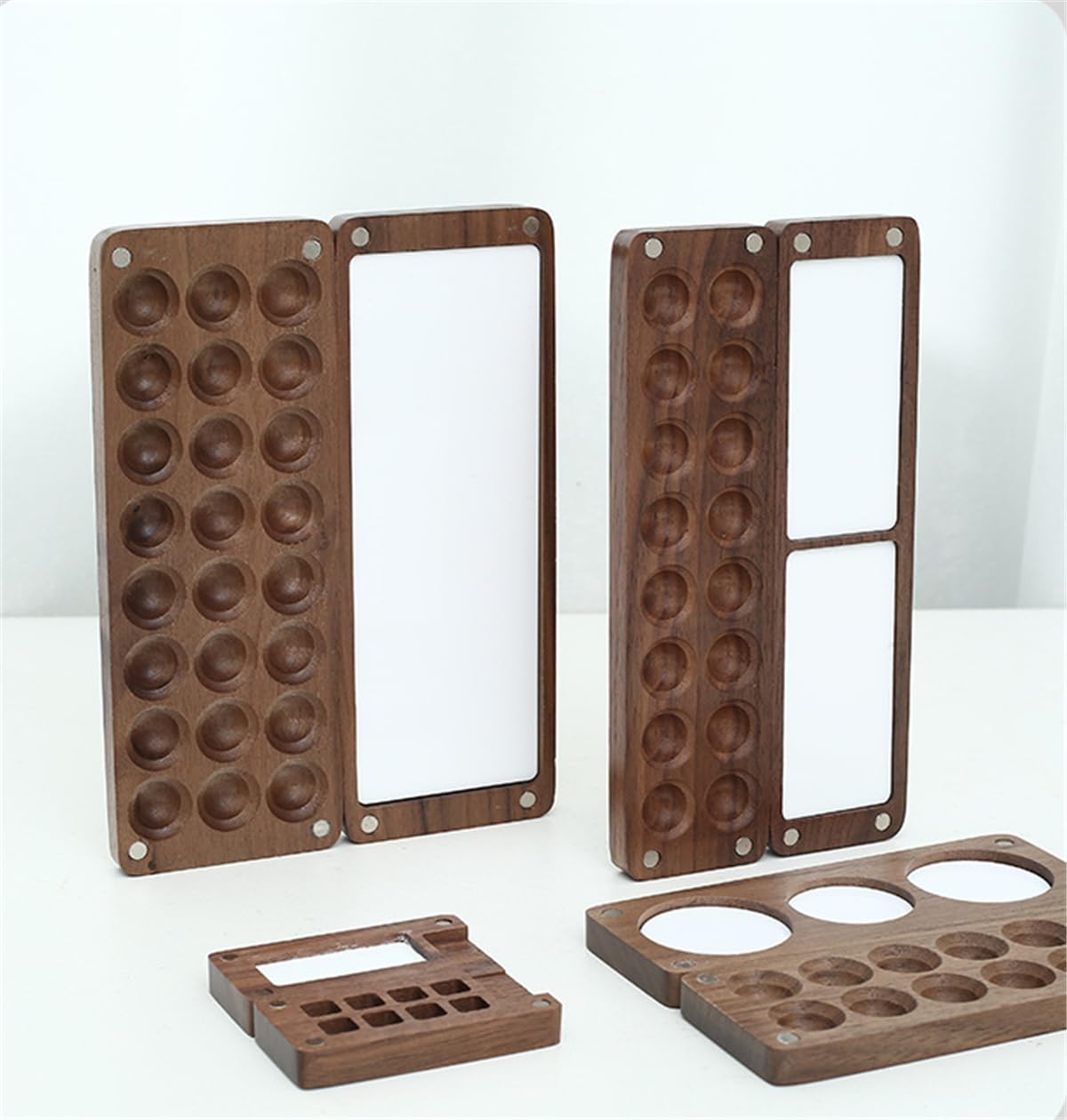 Drewniana paleta akwarelowa, pudełko na gwasz, czarny orzech, podróżna paleta akwarelowa, paleta farb akwarelowych, paleta farb (24 siatki)
