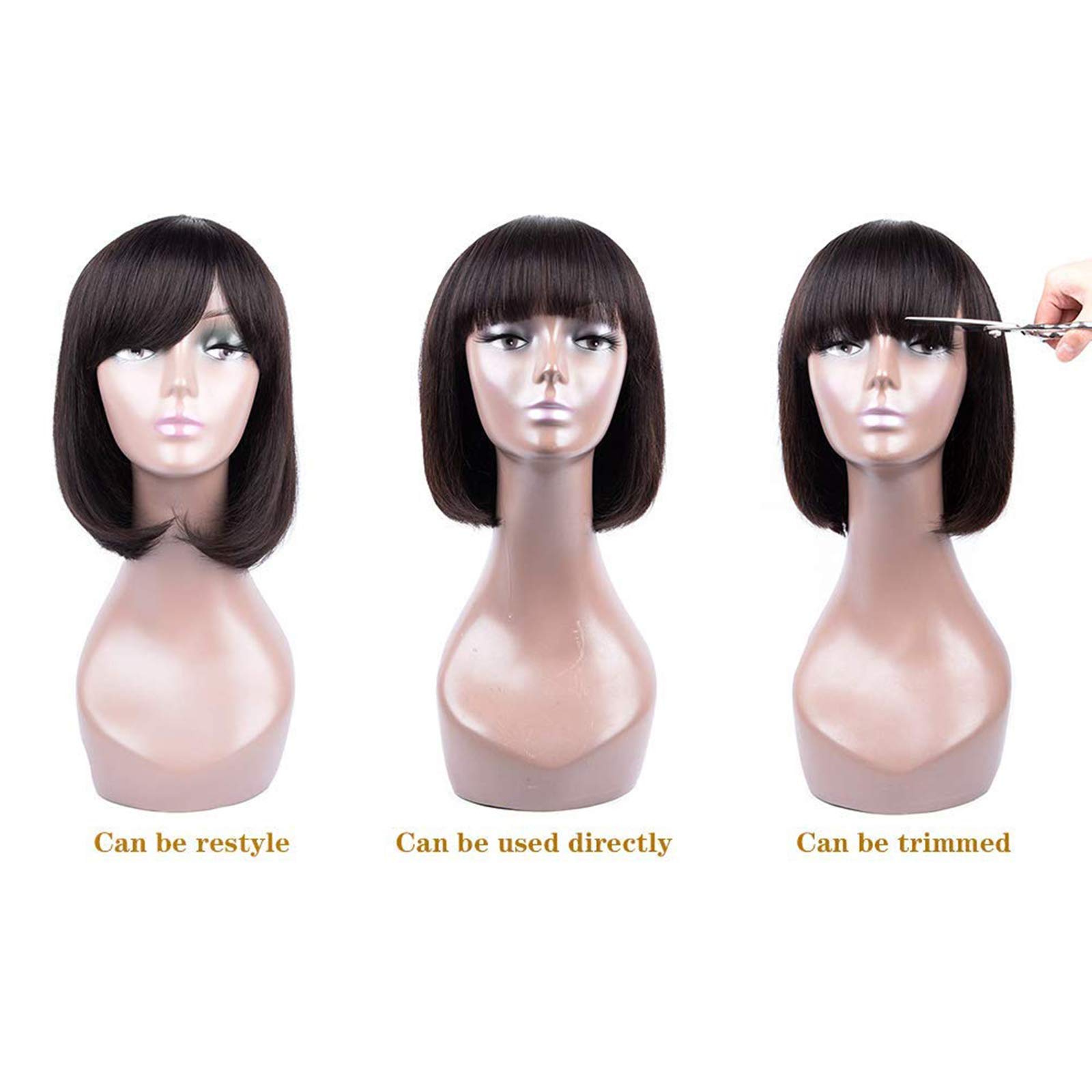 Perruque Cheveux Humain Naturelle Bob Courte Droite pour Femme Noires 12 Pouces