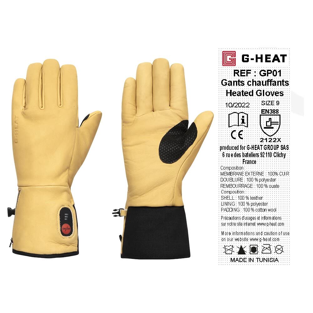 G-Heat - Guantes de trabajo con calefacción de cuero - Mixtos - Excelente agarre - Resistentes - Repelente al agua - Usos: trabajo, manipulación de objetos, DIY. Incluye baterías y cable de carga