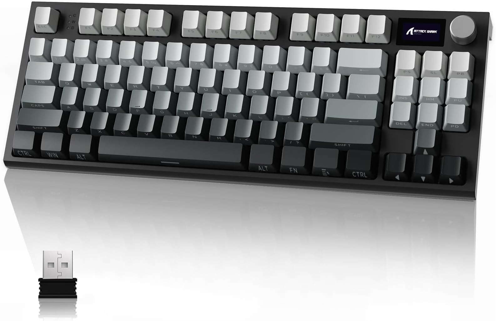 ATTACK SHARK RK86 RGB 75% Wireless Gasket Mechanical Keyboard,3-Mode Bluetooth5.0/2.4G/USB-C 82 Keys Hot Swappable Gaming Keyboard Side Print Keycaps,4000 mAH Battery w/Knob & Display,Linear Switches