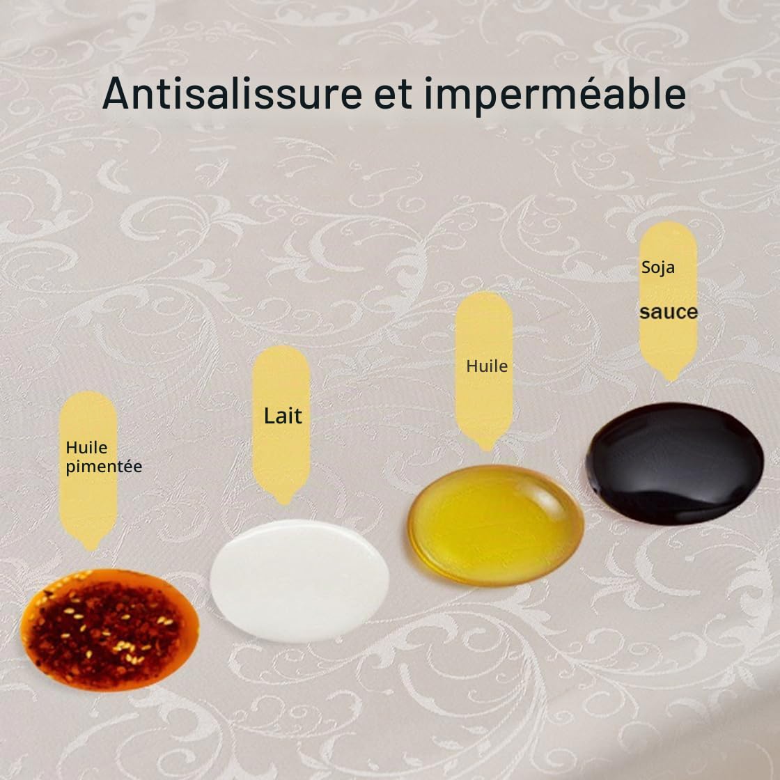 Nappe Ronde Anti-Taches en PVC Imperméable à l'eau Facile à Nettoyer Beige Diamètre 220cm Convient aux Tables Rondes de diamètre 150-170cm