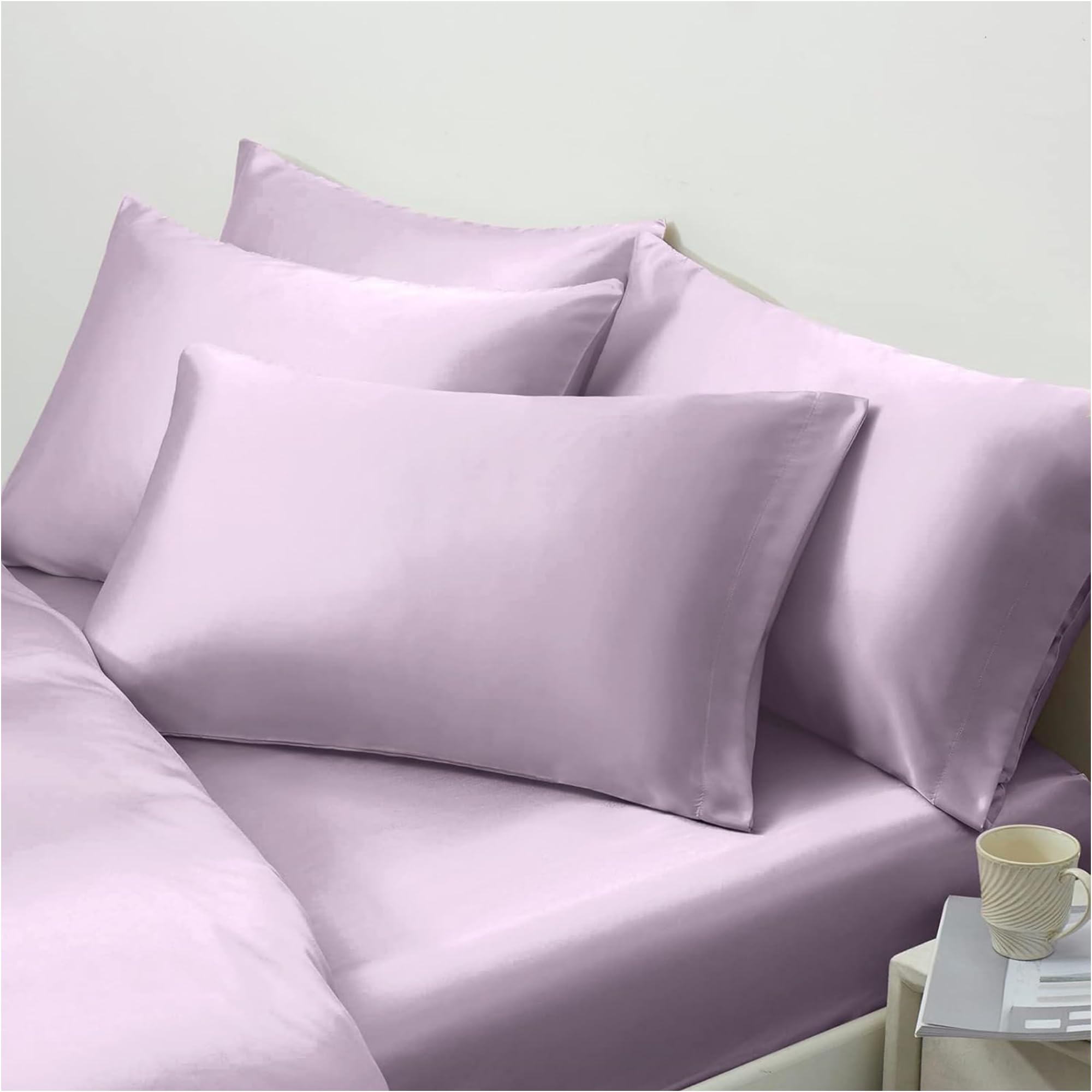 100% Mulberry Silk Pillow Cases Purple for Cooling Sleep- Real 19 Momme Satin Silk Pillowcase for Hair and Skin-Cute Girly Gifts for Women, Zipper Closure, Anti Acne (Purple 2 Pack, King 20''x36'')