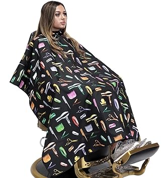 King Midas Professional Barber Cape Hair Cutting Cape Waterproof Professional Salon Cape with Snap Closure (Rainbow, Black)