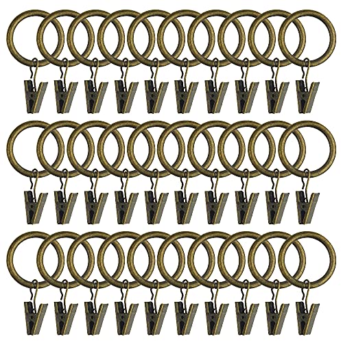WMYCONGCONG 40 Stück Gardinenringe mit Clips, dekorativer Fensterring mit Öse, 2,5 cm Innendurchmesser, rostfrei, Vintage-Metall-Gardinenhaken für Deko-Vorhänge
