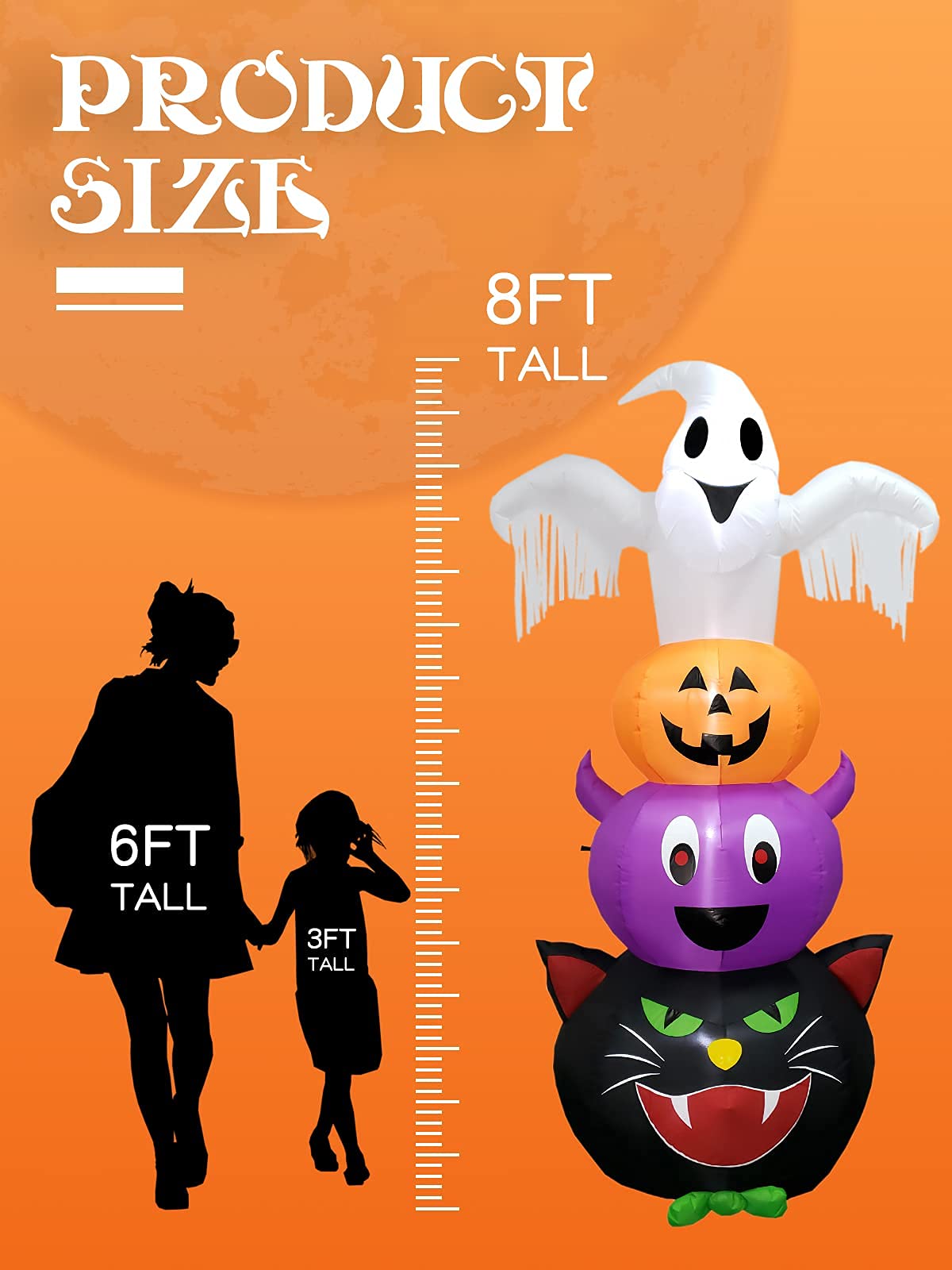 Kalolary 8FT Halloween nadmuchiwana dekoracja duch dynia nietoperz | Nadmuchiwany wystrój Halloween na zewnątrz/wewnątrz, idealny na podwórko, ogród, trawnik, dekorację imprezową