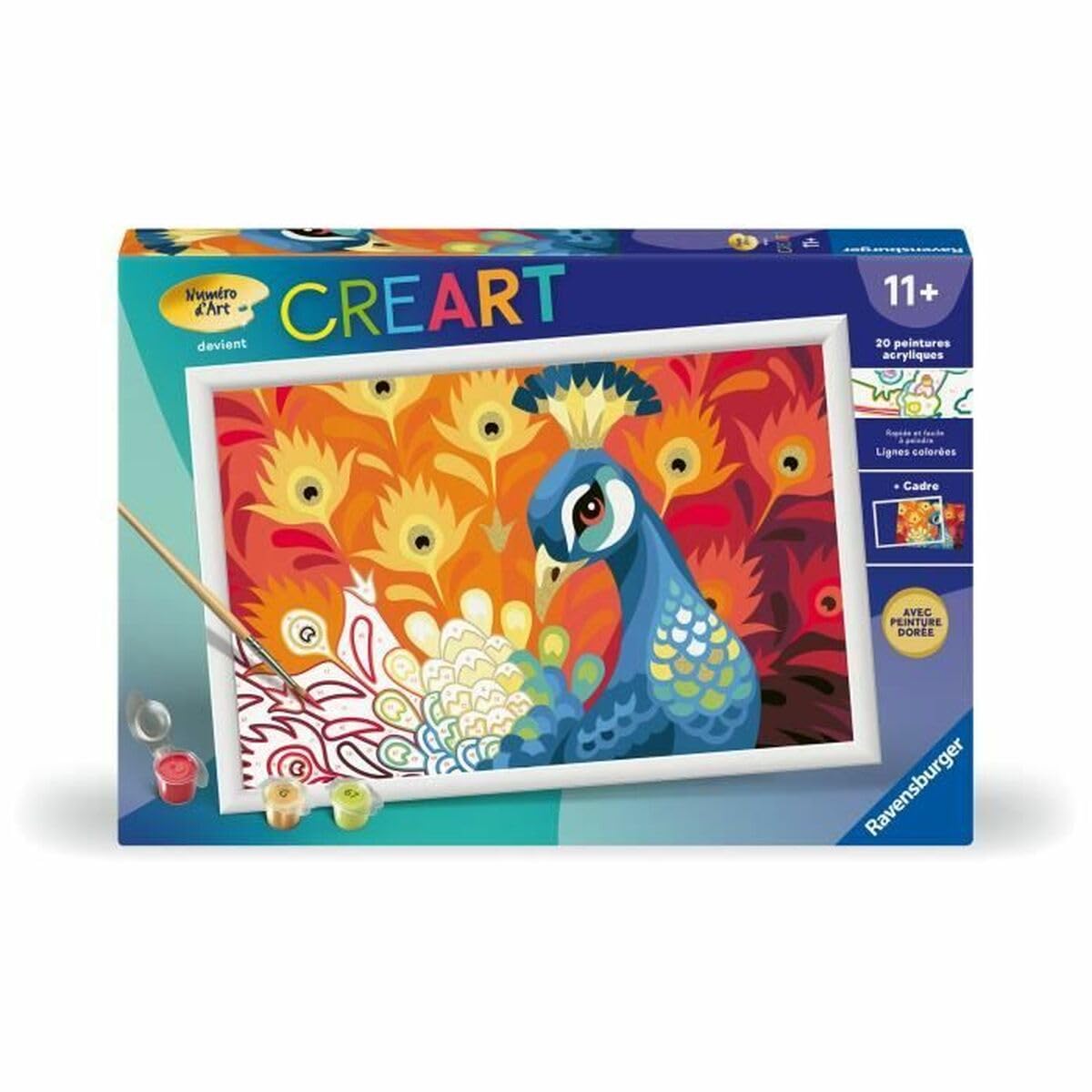 Ravensburger - CreArt Kids 31x21cm - Art Number - Peacock - Paint by Numbers Kit - Ages 9 and Above - 25907