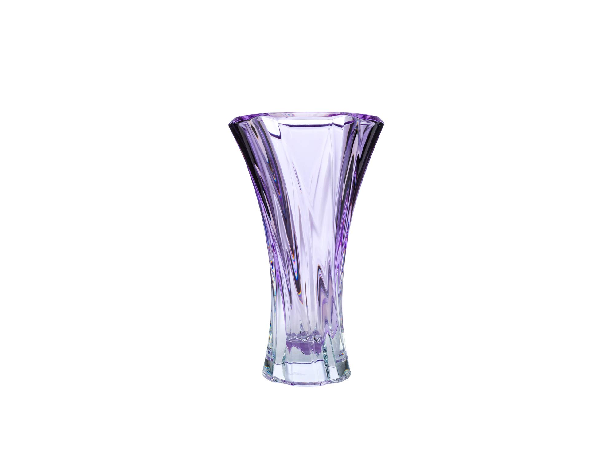 Aurum Crystal AU51810, 12-1/2'' Tall Crystal Bud Vase, Purple House Décor Tapered Centerpiece Flower Vase, Unique Swirl Design Budding Jar for Flowers