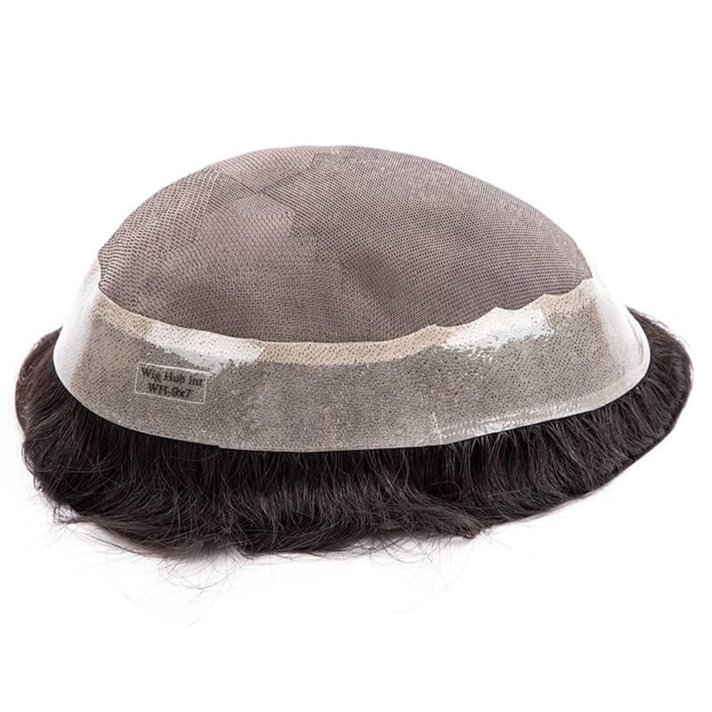 Men's Toupee Parrucca for uomo con base in pelle PU, sistema di sostituzione dei capelli umani da 6 pollici, traspirante, mono(#2,6x8)
