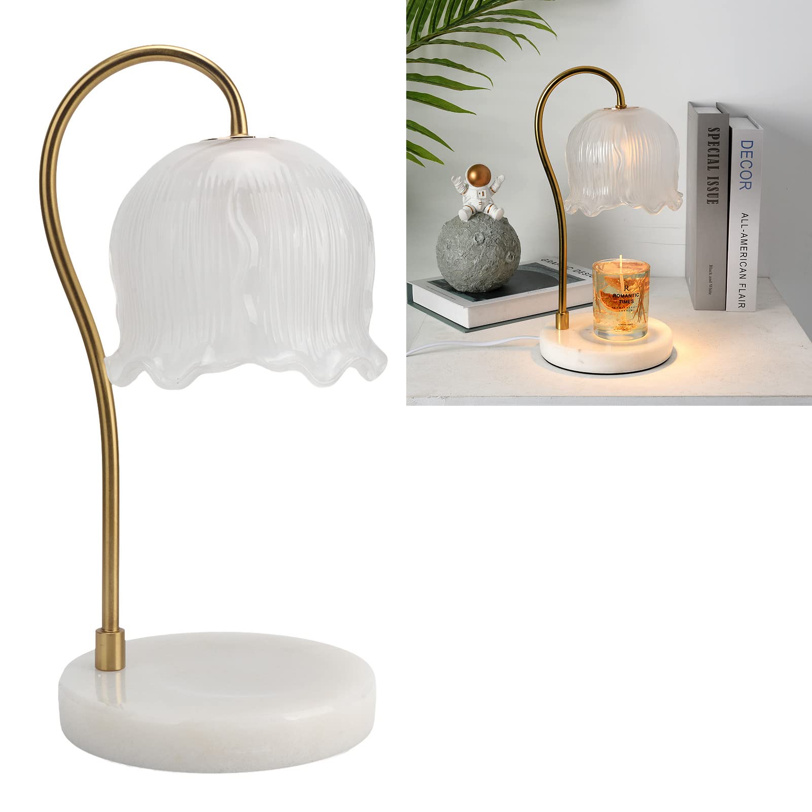 KLUFO Lampe chauffante pour Bougie, Lampe électrique à Cire Fondue en marbre et Verre, avec Source de lumière, pour la Chambre à Coucher.