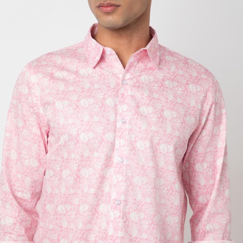Image of MARK & ALBERT Men's Printed Full Sleeves Regular Fit Shirt Blue | 100% Cotton Stretchable Fabric