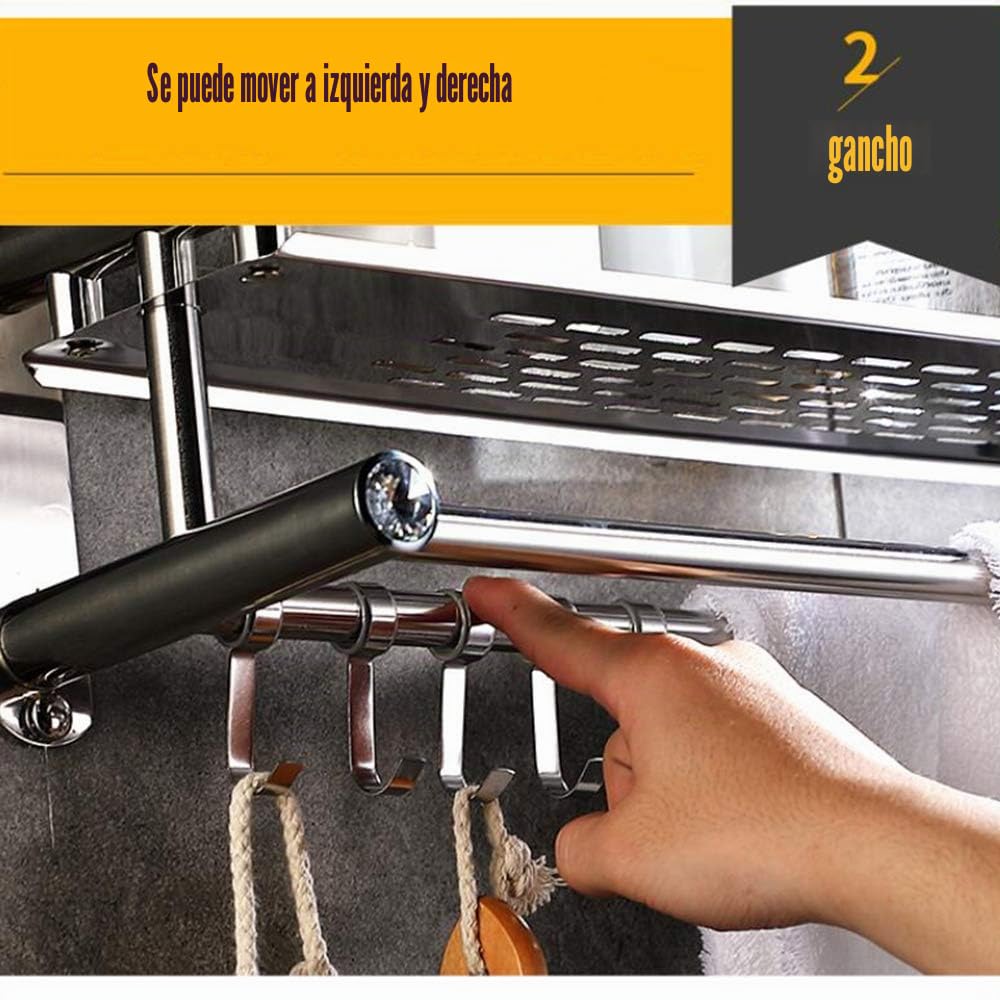 Estanterías para Baño Acero Inoxidable Pared Montado, Estanteria Ducha Estantes Baño con Toallero con Ganchos Pared Estante para Baño para Cocina,Silver-50cm