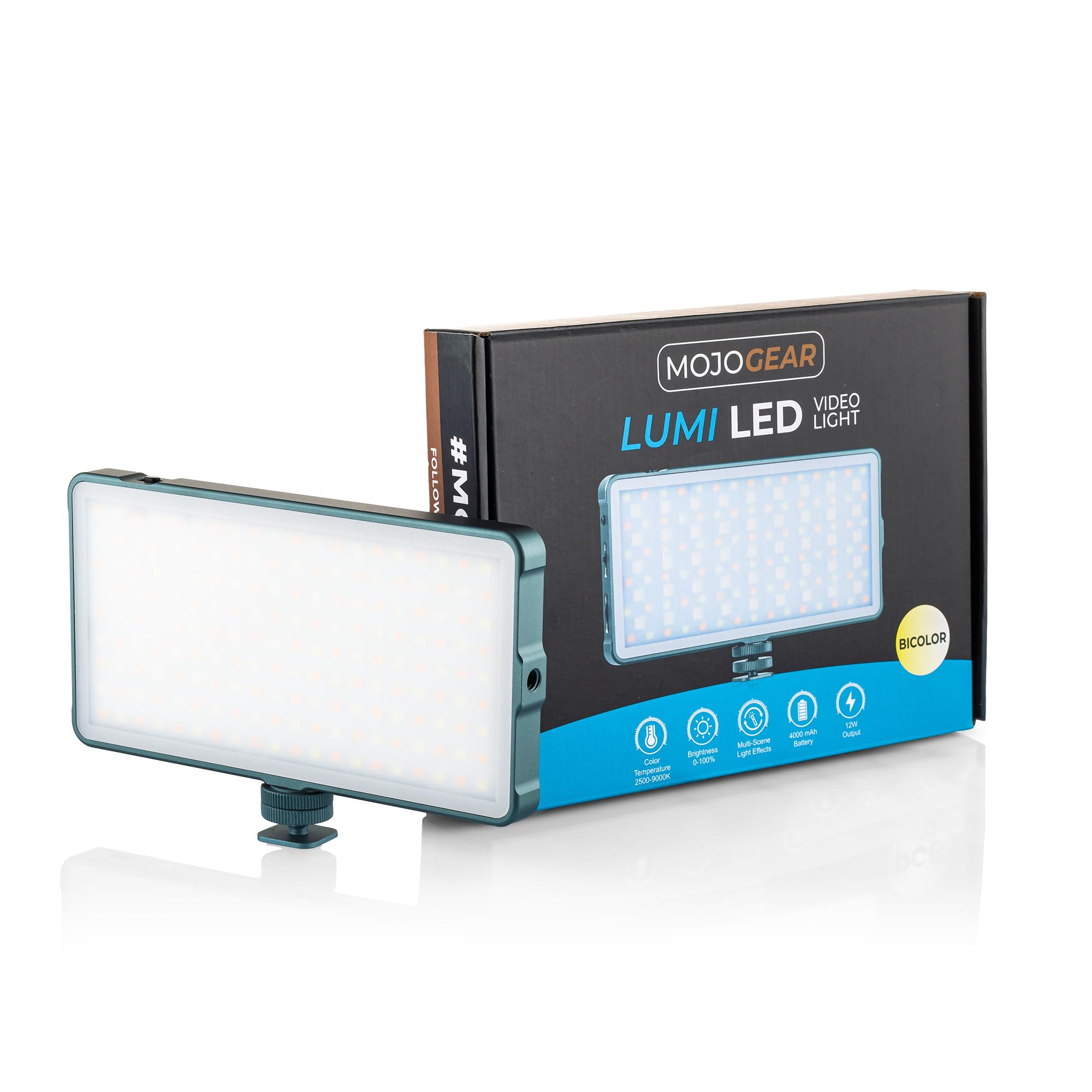 Lampada LED MOJOGEAR Lumi bicolore media - 12 Watt - Metallo robusto - Batteria da 4.000 mAh - Luce bianca/gialla - Lampada potente per fotocamera/studio/video - Grigio