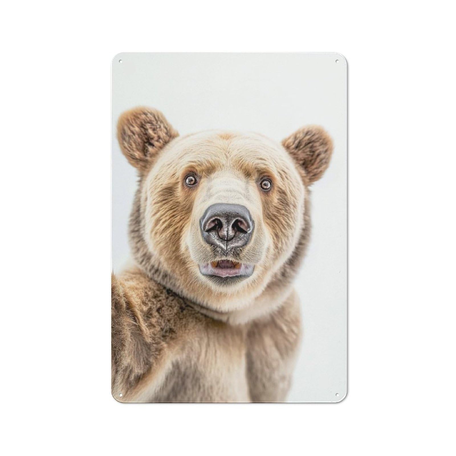 Junmoney A Bear Taking A Selfie Tin Wall Sign With Design 30X20cm, Classic Diner Style Decor For Bakery, Diner, Cafe Or Family Room