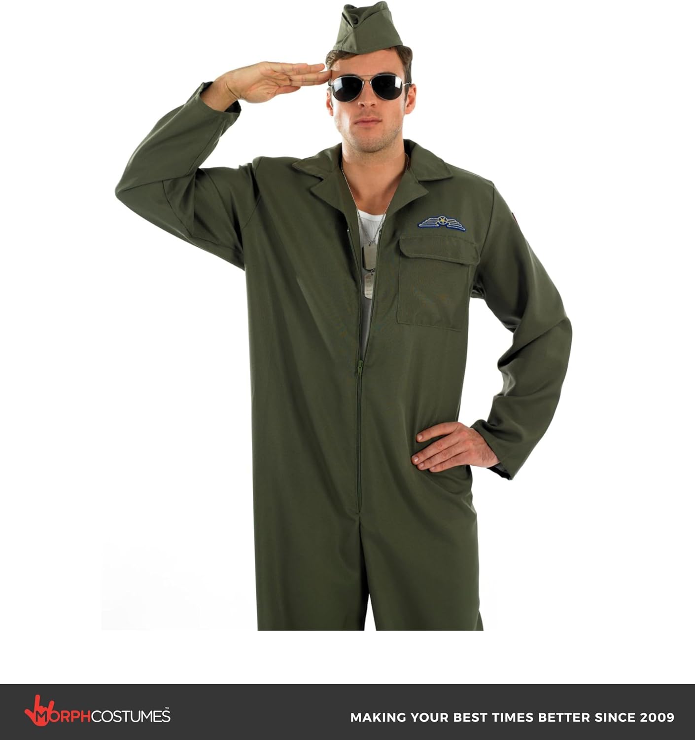 Morph Flight Suit Costume Men, Flight Suits for Men Costume, Mens Fighter Pilot Costume, Air Force Jumpsuit, Medium