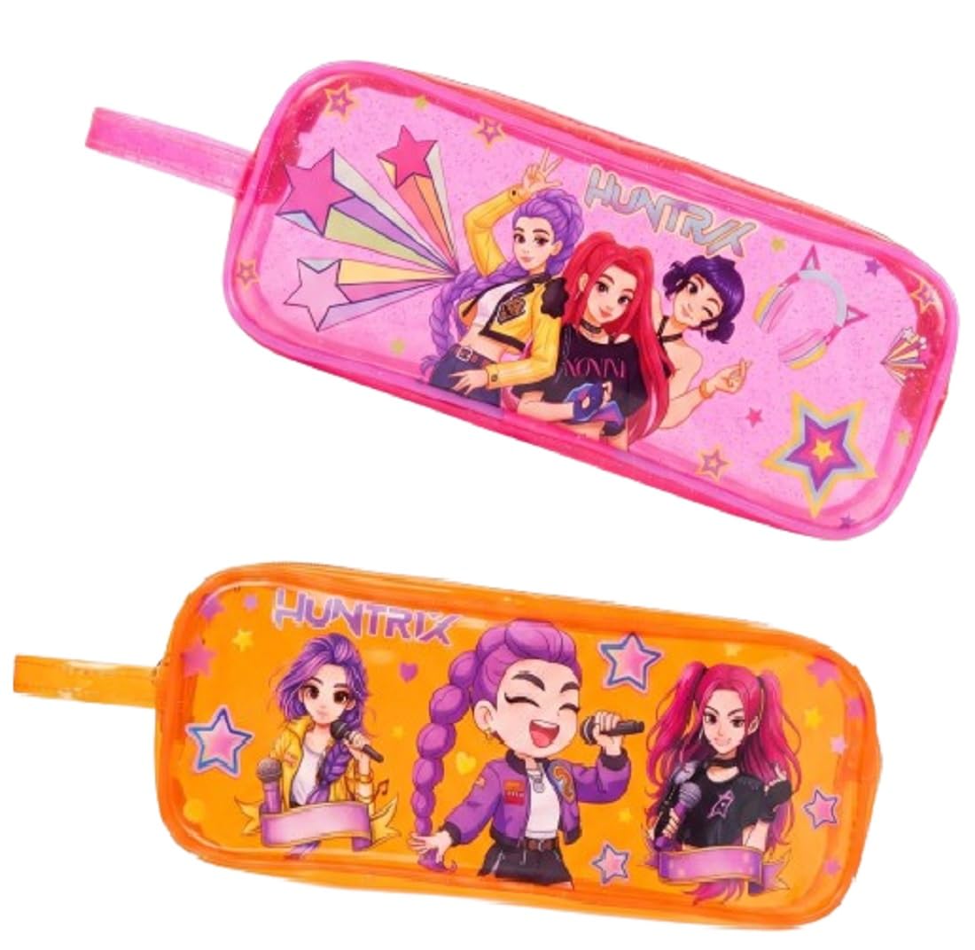 K Pop Pencil Pouch, K POP Pouch,Transparent Neon Kpop Pencil Pouch, Demon Huntrex Bag,K Pop Huntrix Pencil Case, Stationery Pouch (Pack of 2- Pink/Orange Color)-image-22