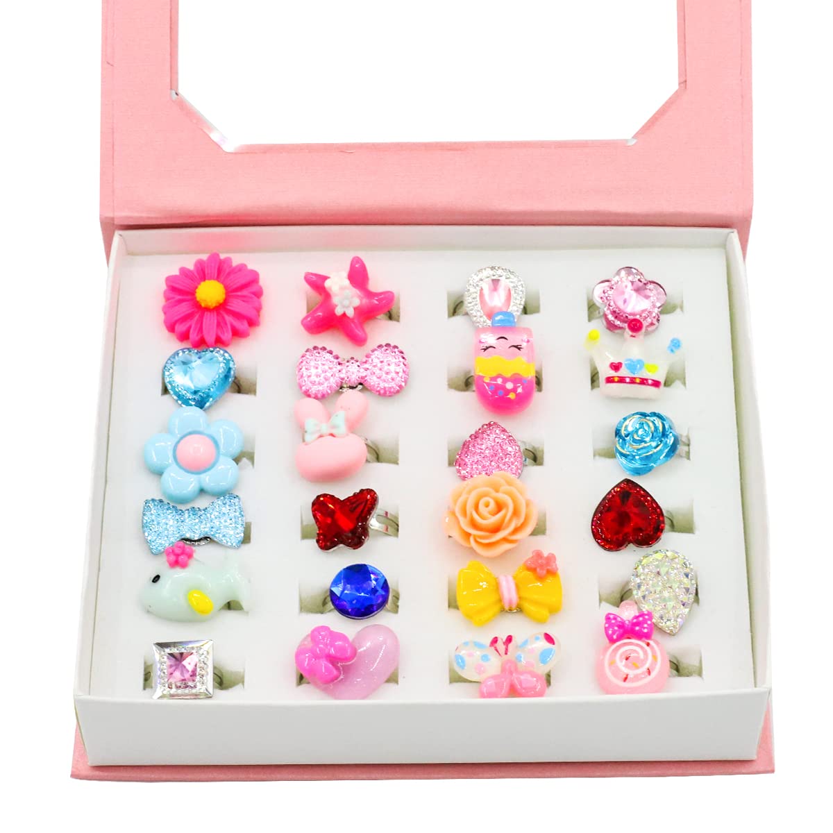 SANNIDHI® 24pcs Combo Finger Rings for Girls Resin Cartoon Cute Ring Set for Girls Kids Pretend Play Dress Up, Adjustable Size Jewelry Rings with Gift Box (B0BG7NSVP9) Amazon Price History, Amazon Price Tracker