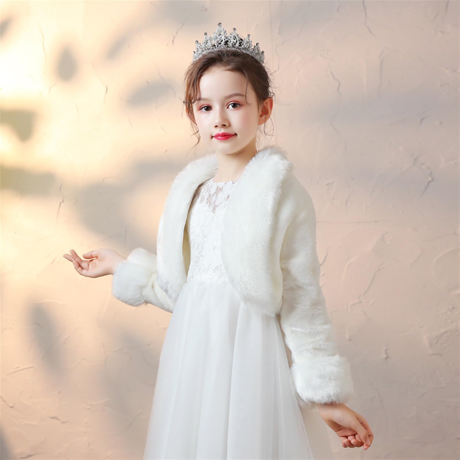 Boléro en Fausse Fourrure Fille Veste de demoiselle d'honneur Manteau Cardigan à Manches Longues pour Mariage