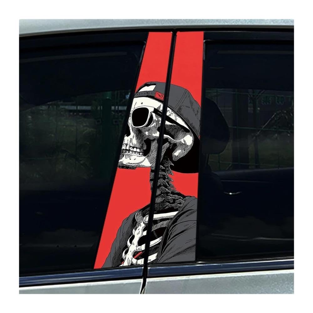 Body Parts 2PCS Cool Skull Skeleton Red Car Center Pillar Sticker Auto B Pillar Protective Film Decals(B)