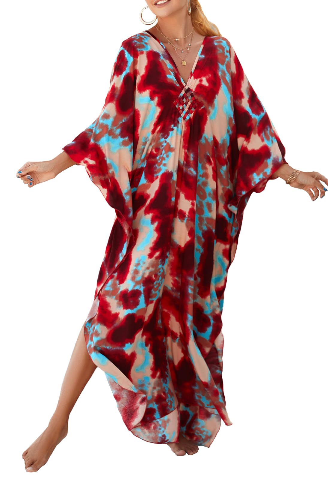 cthseie Women Animal Print Kaftan Dresses Plus Size Swimsuit Coverup Summer Bathing Suit Caftan Loungewear Beach Dress