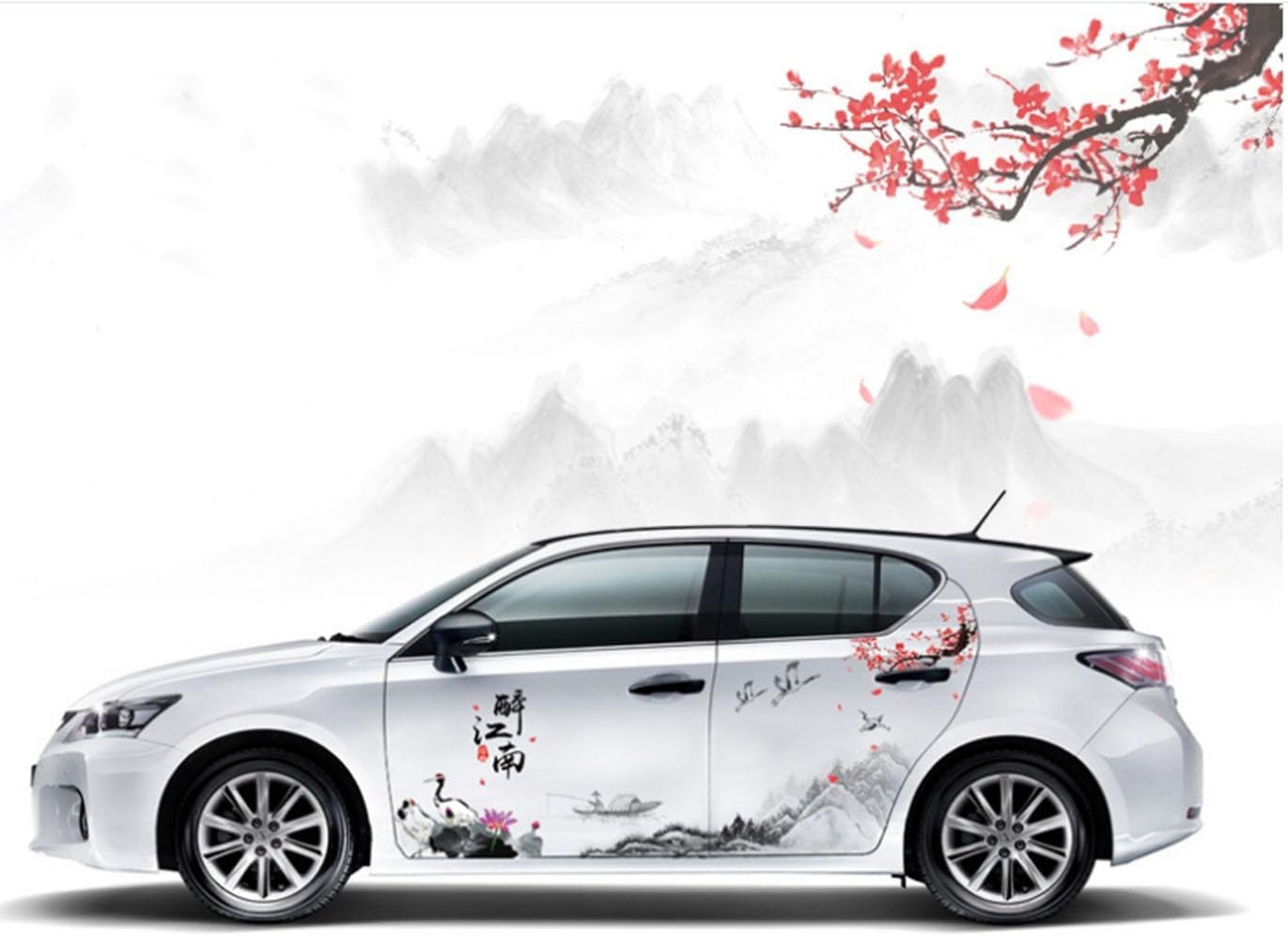 Generic Car Side Body Decals Stickers Mountain with Flower Boat Graphics Decorative Vinyl Stickers for Car Auto Vans SUVs Trucks fit for Women and Men Set of 2pcs, Colour