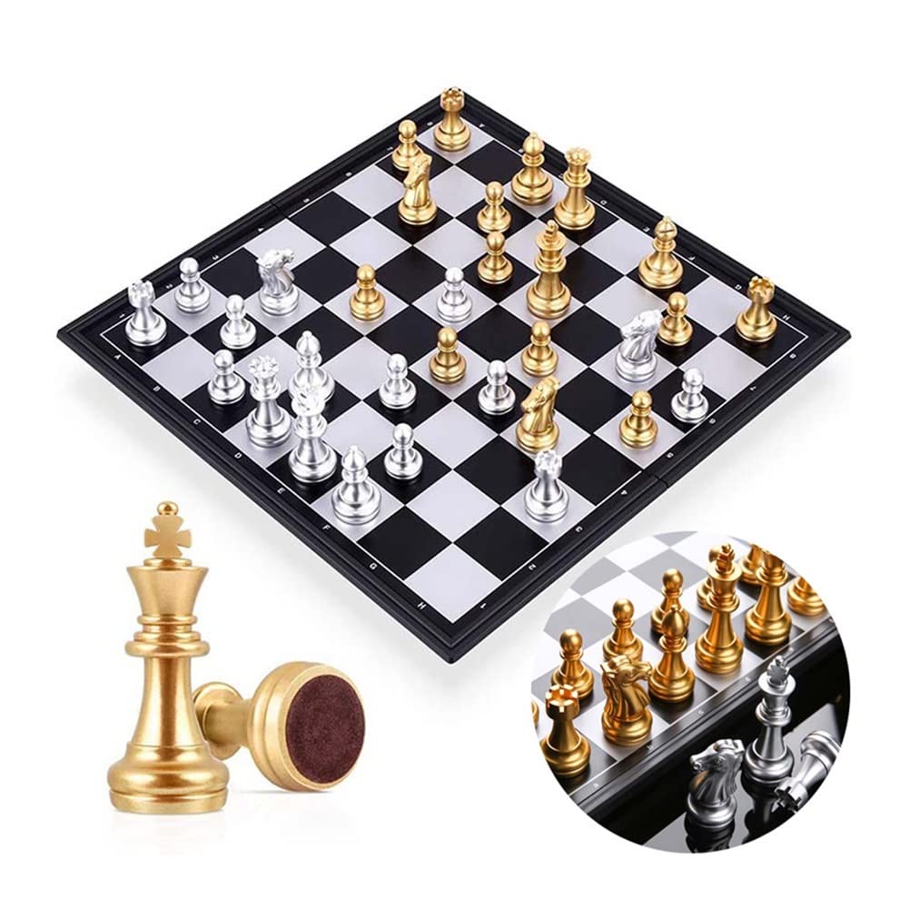 ZAW Schach Mittelalterliche Schach-Sets mit magnetischem Schachbrett Gold Silber Schach-Stücke Brettspiele Figur Set Chess (Color : 36x36cm)