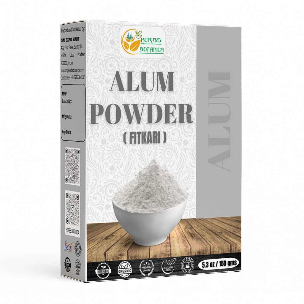 Herbs Botanica Potassium Alum Powder (Fitkari), Pure Granulated Alum for Skin Care, Canker Sores, Deodorant, Alumbre en Polvo, Natural Cleansing & Flowers, 150 gms