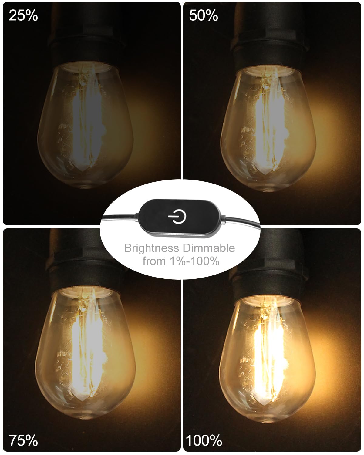 BRIMAX Guirlande lumineuse d'extérieur de 7.6 m, alimentée par USB,Ajoutez une ambiance chaleureuse à votre site de camping,Légère et assez lumineuse pour cuisiner des ampoules S14 incassables