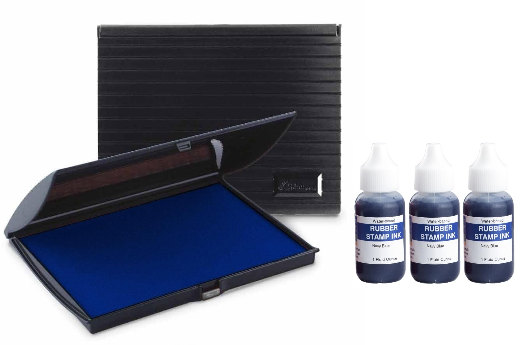 Infusion 5" x 7" Large Stamp Ink Pad for Rubber Stamps, Navy Blue Stamp Pad & 3-Pack Ink Refill Bundle