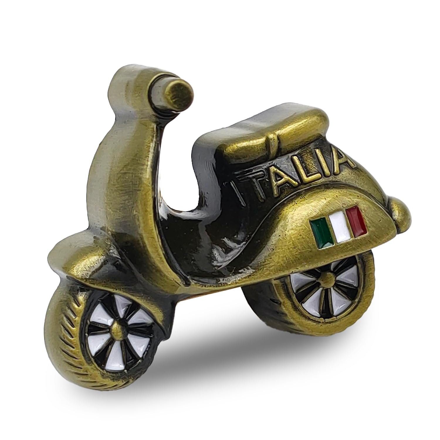 Leddy Living Gold Italian Scooter Fridge Magnet In Metal Souvenir Italy With Flag Decoration Home Kitchen Travel Gift Fridge Magnets Collection – Tourist Souvenir (Gold)