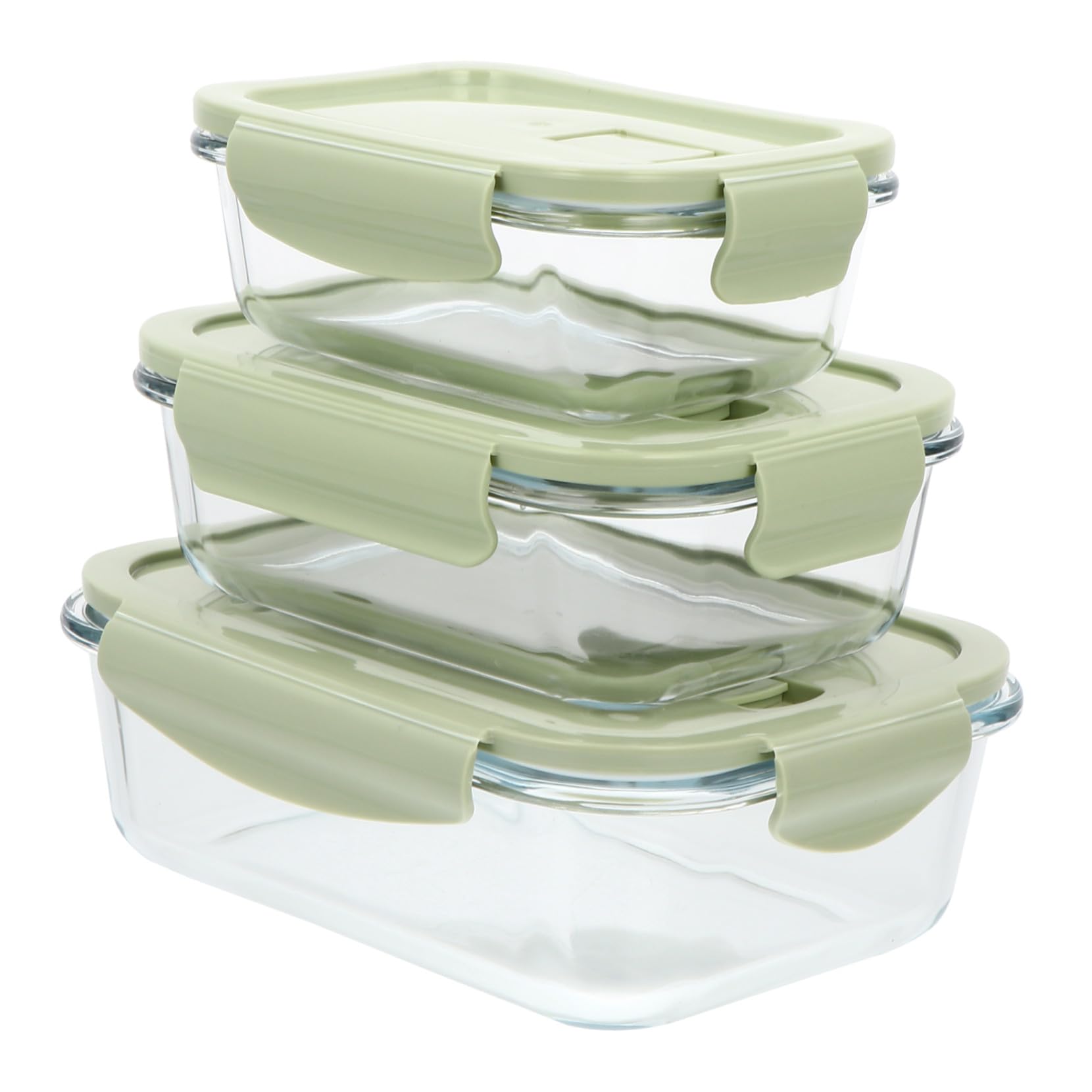 Boîte à Bento en Verre 3 Pièces Vert, Résistante aux Produits Chimiques