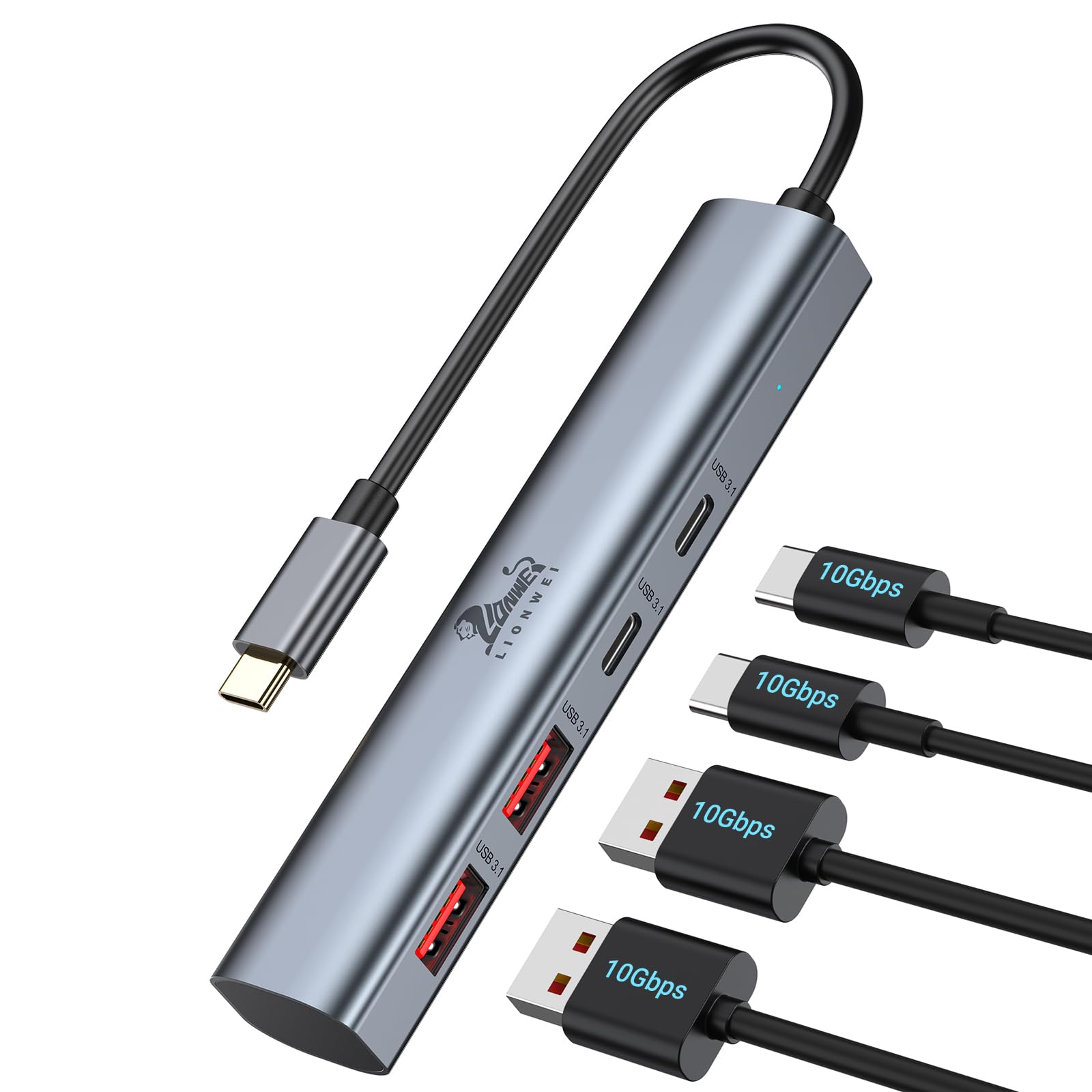 LIONWEI 10Gbps USB C Hub USB C auf USB Adapter für Laptop 10 Gbit/s USB-C Splitter für Schnelle Datenübertragung Große Kompatibel mit Dell, Lenovo, Thinkpad, Huawei, etc