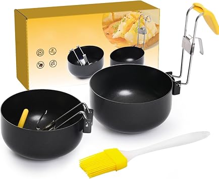 FABULETTA Non-Stick Egg Poacher Pan with Foldable Handle, 304 Stainless Steel Steamer for Boiling Poached Eggs, Heat-Resistant Silicone Grip Kitchen Tool for Home Cooking Breakfast, Black, 1 Pack2pc