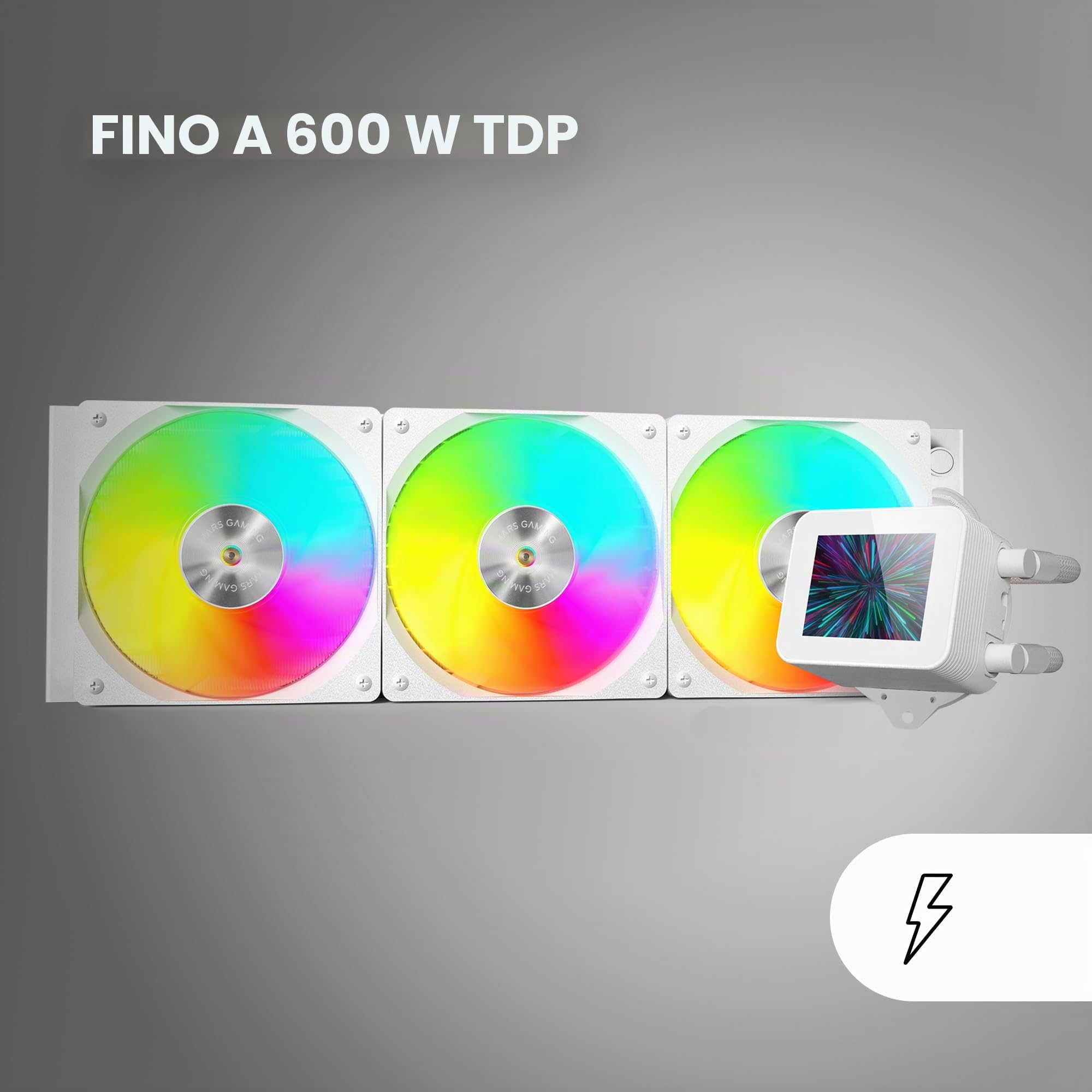 Mars Gaming ML-VISION360, Raffreddamento a Liquido AIO, TDP 600W, 3x Ventole ARGB con Nucleo in Rame e Alluminio FDB, Schermo LCD IPS 4:3 Rotazione a 360° e Software, Multisocket Universale, Bianco