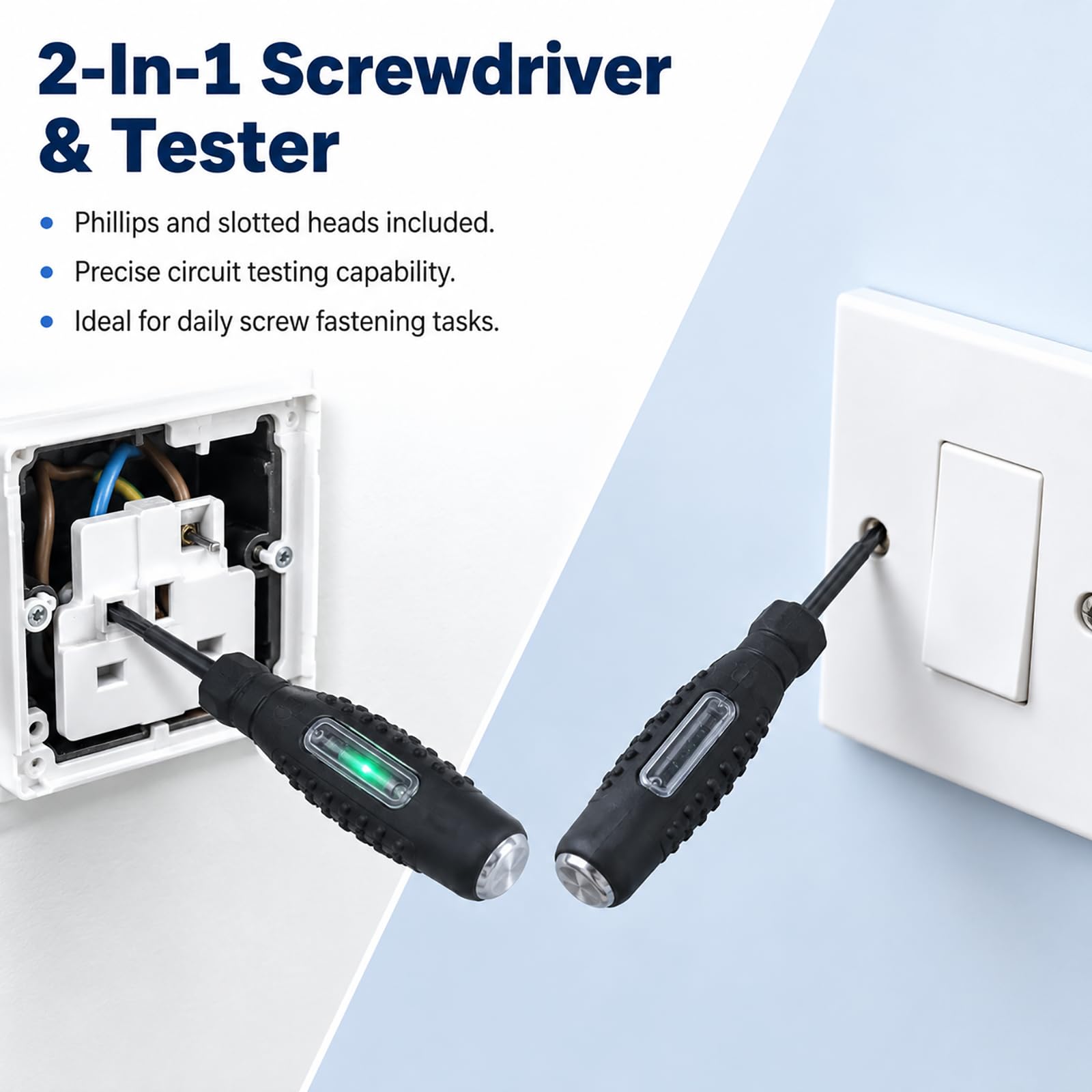 2 Stück Schraubendreher, Spannungsprüfer, 2-in-1, Schraubendreher, Spannungsprüfer, elektrischer Teststift mit Erkennung 12 V-220 V, magnetisch, flach und kreuzförmig, Phasendetektor AC/DC, Induktion