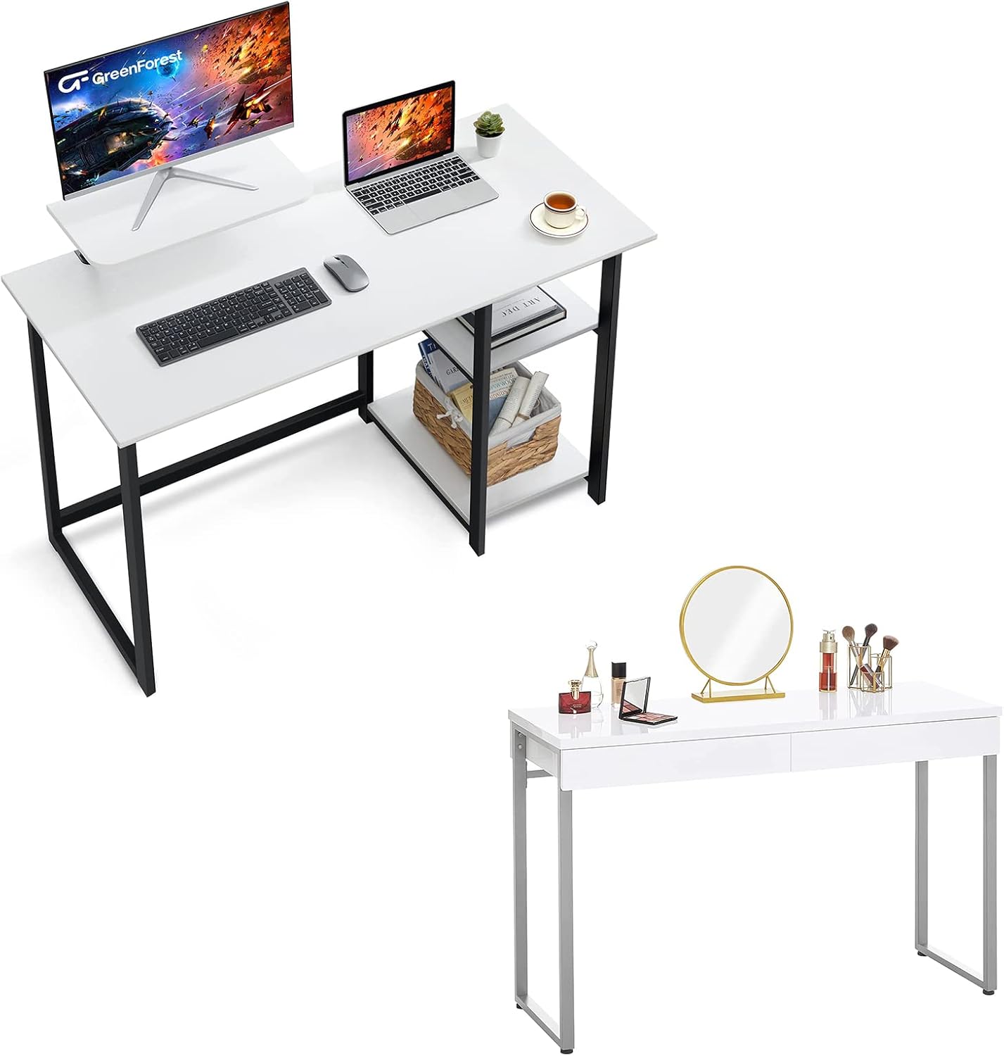 GreenForest Computer Desk with Monitor Stand and Vanity