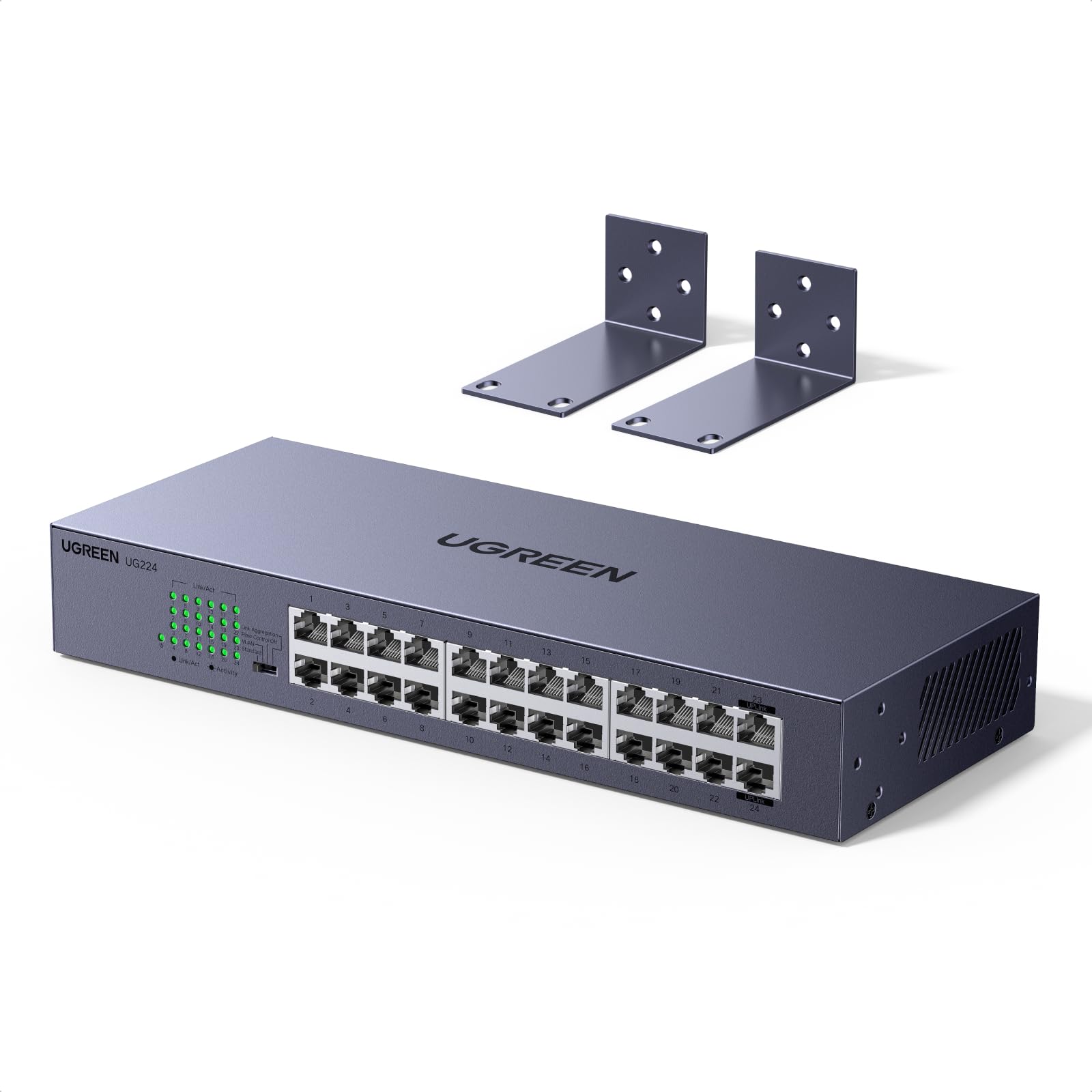 UGREEN Switch Ethernet Gigabit 24 Puertos Montaje en Sobremesa o Pared | Ethernet 1000Mbps Hub Red LAN Splitter para Oficina y Hogar Multipuerto RJ45 Compatible con PC TV Impresora Cámara Router