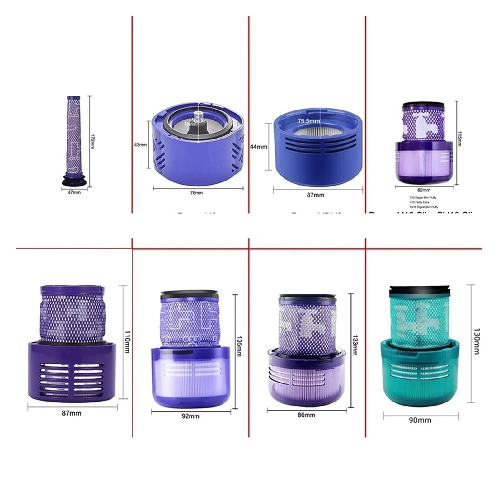 Filtre De Rechange Lavable Compatible Avec Les Aspirateurs Dyson Des Séries V6, V7, V8, V10, V11, V12, SV12, SV14, SV18, DC45 Et DC30.(E)