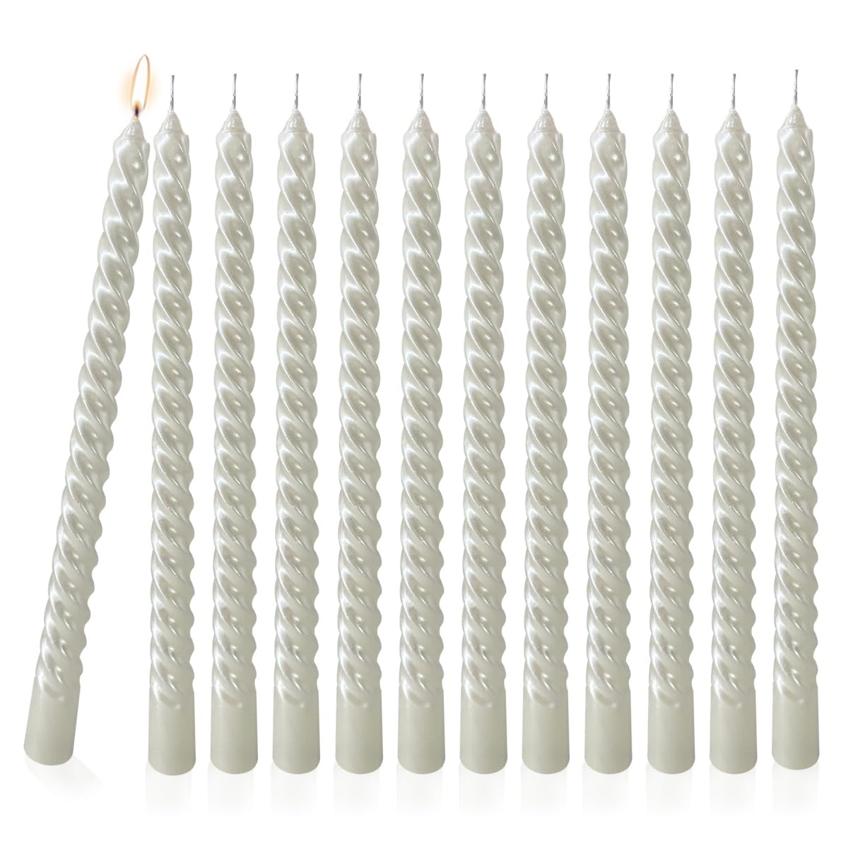 Taper Candles, 12 Pack Unscented 10 Inch Dinner Candle Set, White Glossy Metal Style Candle Sticks, 8 Hours Burn Time, Smokeless Dripless Non-Toxic Hand Poured Candlesticks