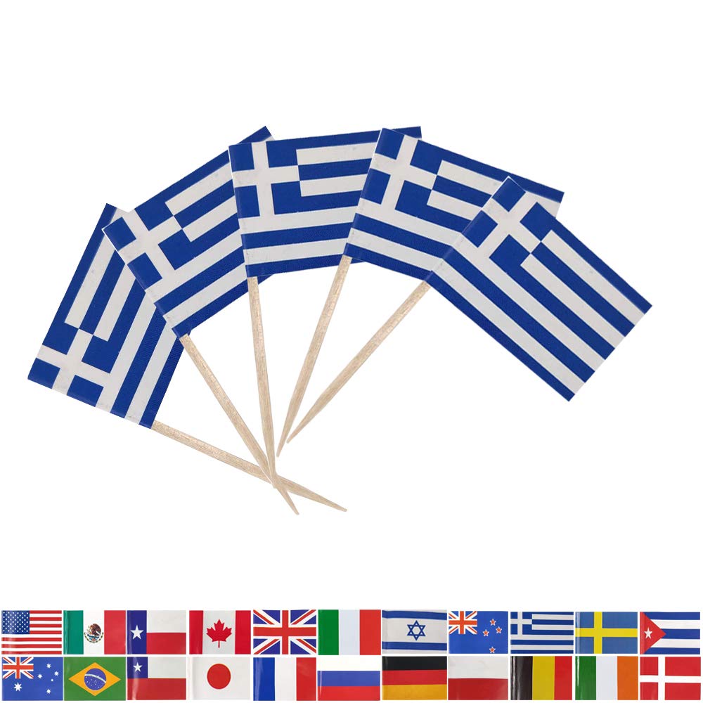 Tectsia Greek Toothpick Flag, 100 Pcs Cupcake Toppers, Small Mini Stick Flags Picks Party Decoration Celebration Cocktail Food Bar Cake Toppers