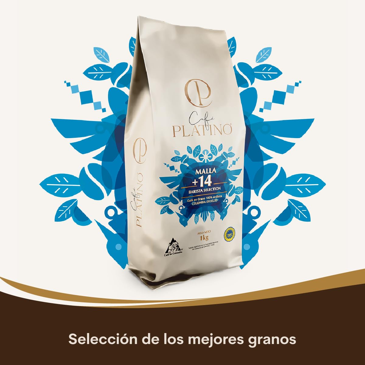 Café Platino - Café Descafeinado Molido Colombia Tostado 1Kg - Selección Excelso Certificado por la Federación Nacional de Cafeteros de Colombia - Malla +14
