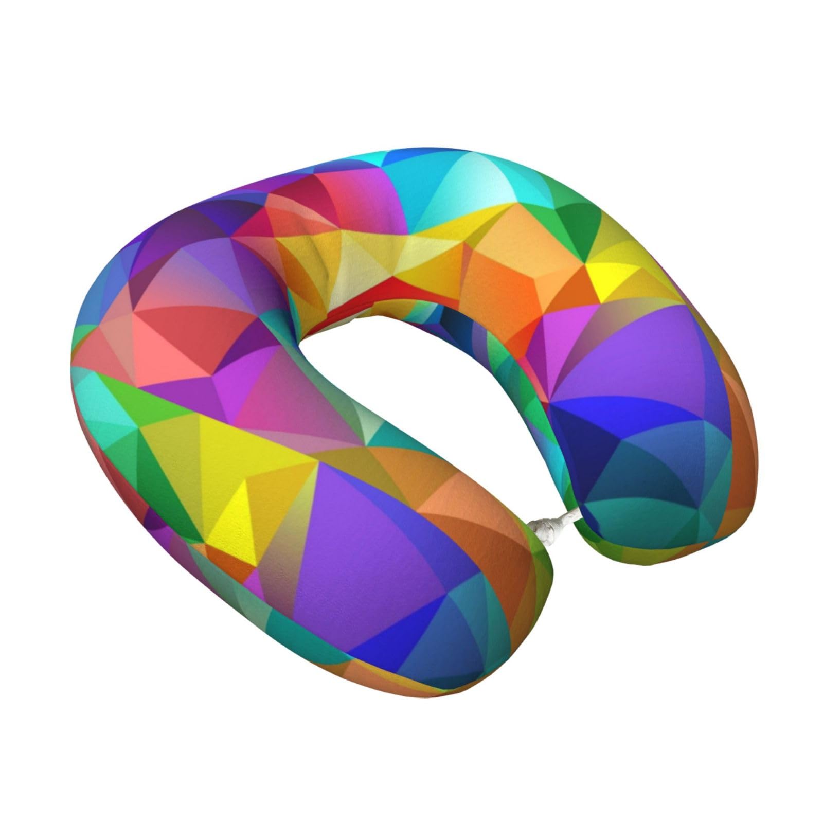 LKYMOH Rainbow Geometric, Travel Neck Pillow U-Shaped Memory Neck Support Soft Comfortable With Washable Cover For Airplane Car Traveling and Office